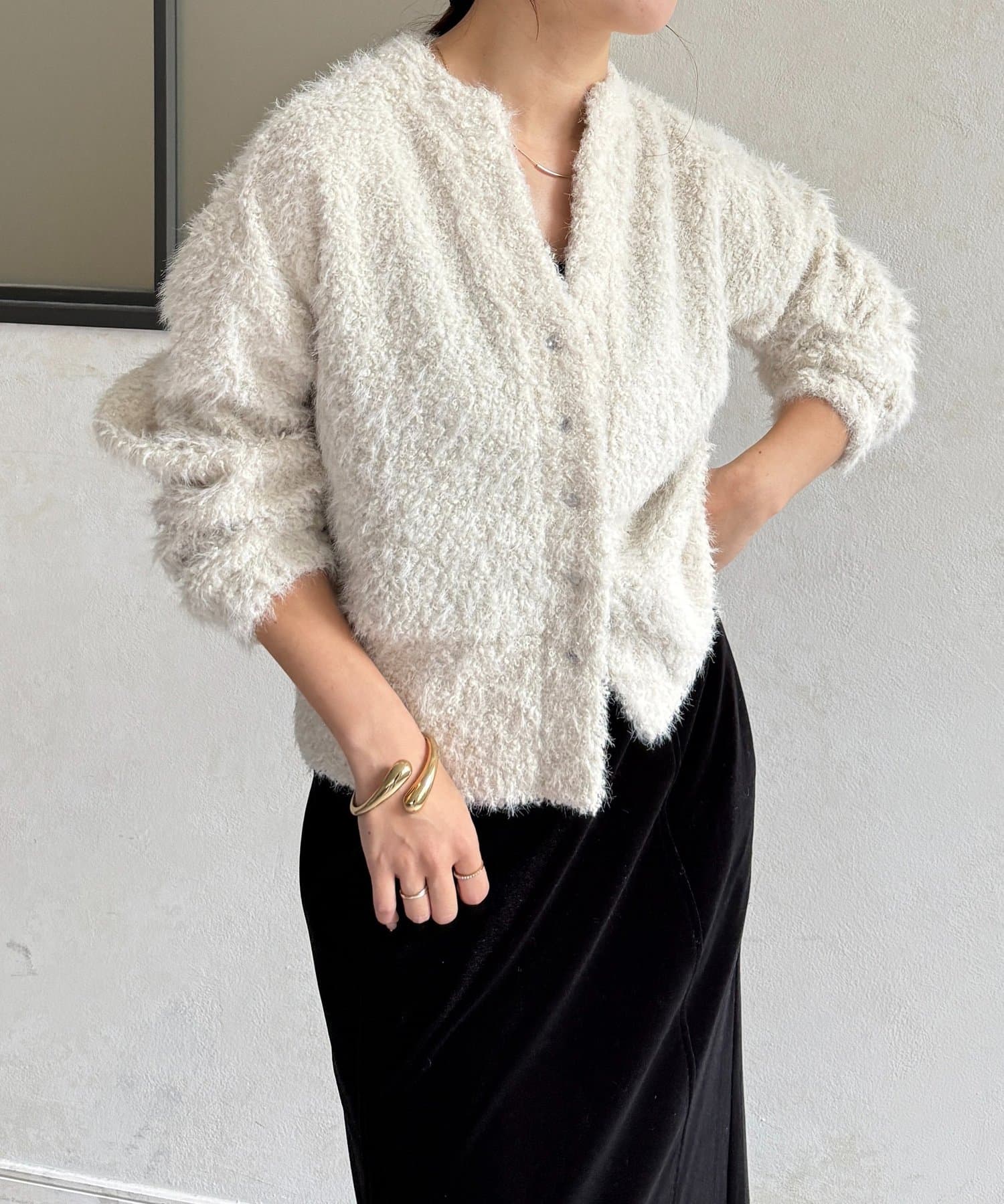 Thevon.(ゼヴォン) キーネックカットシャギーカーディガン