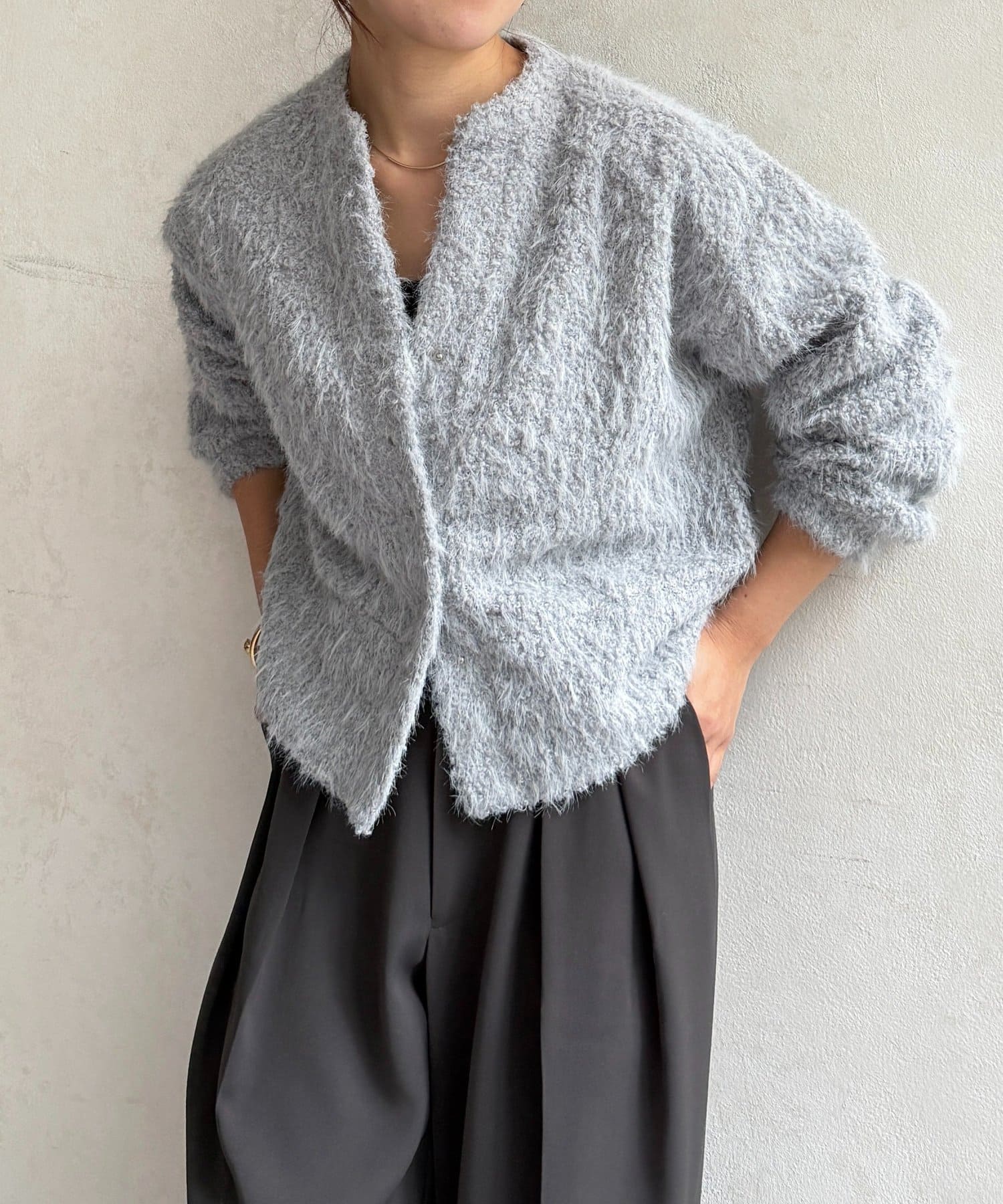 Thevon.(ゼヴォン) キーネックカットシャギーカーディガン