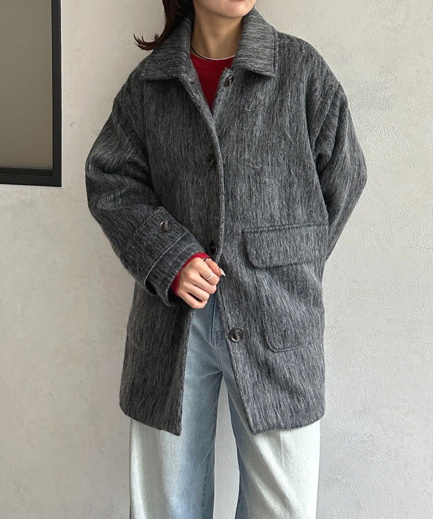 Thevon.(ゼヴォン) ステンカラーシャギーミドルコート