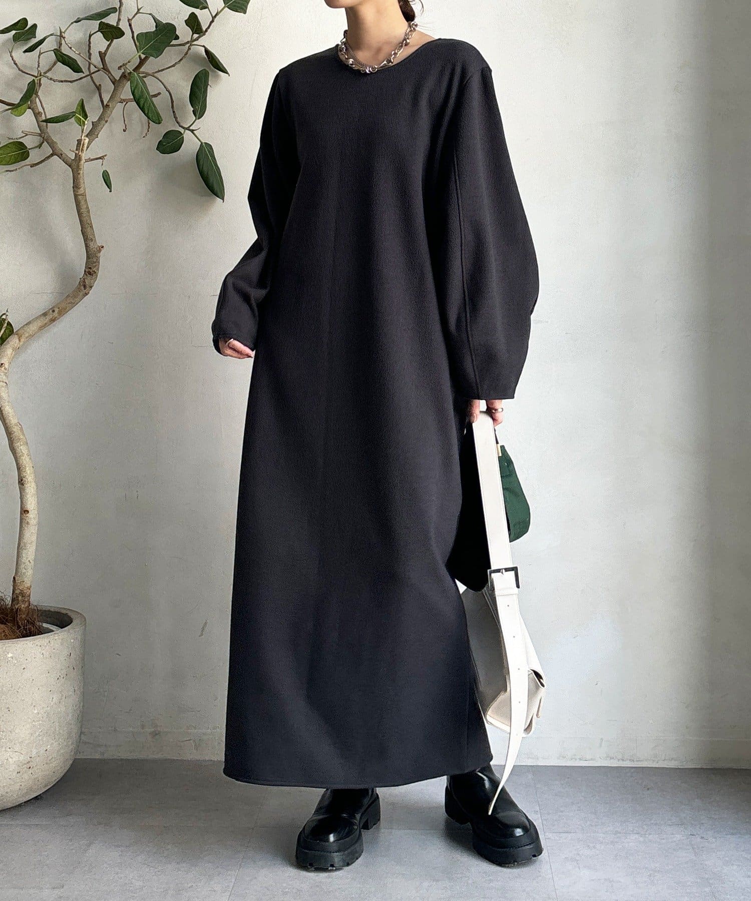 DOUDOU(ドゥドゥ) 【前後2WAY】裏起毛袖ボリュームワンピース