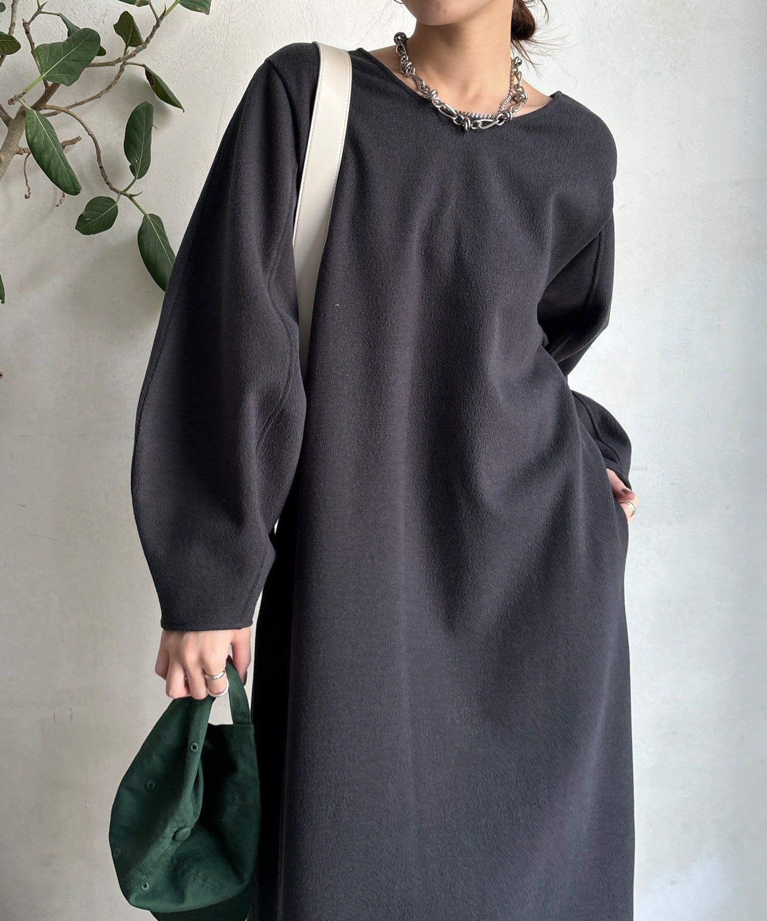 DOUDOU(ドゥドゥ) 【前後2WAY】裏起毛袖ボリュームワンピース