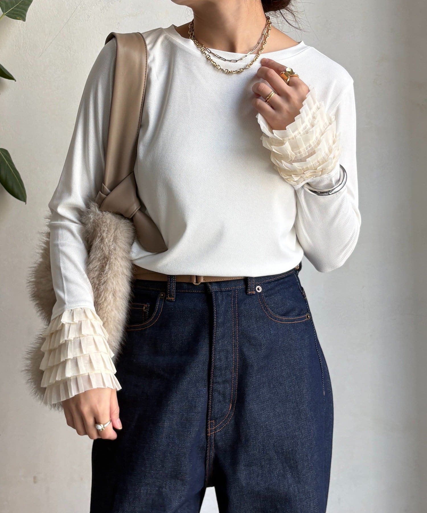 DOUDOU(ドゥドゥ) 袖フリルトップス