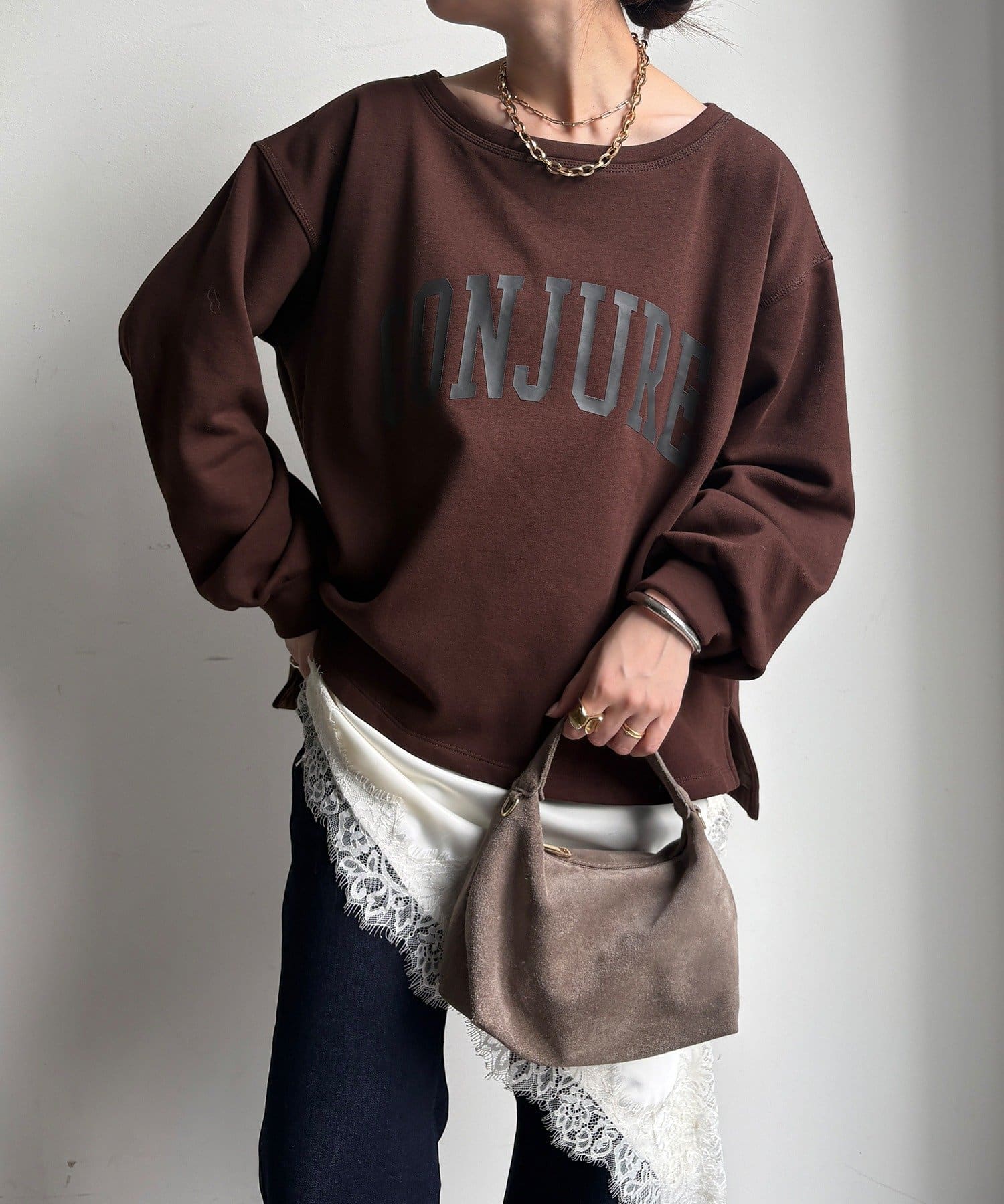 DOUDOU(ドゥドゥ) 前後ロゴプリント裏起毛プルオーバー