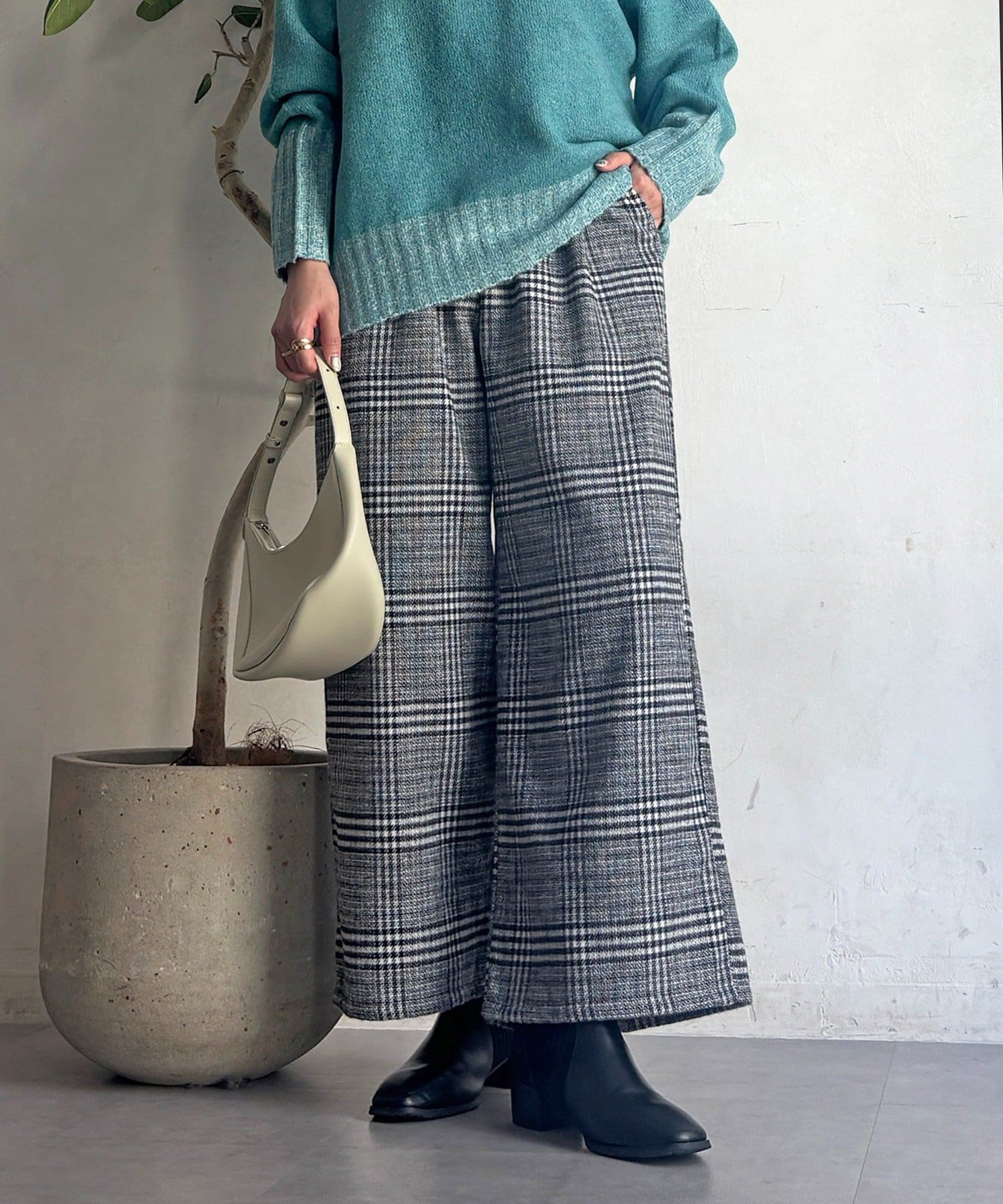 Croisiere(クロジエール) 起毛チェックワイドパンツ