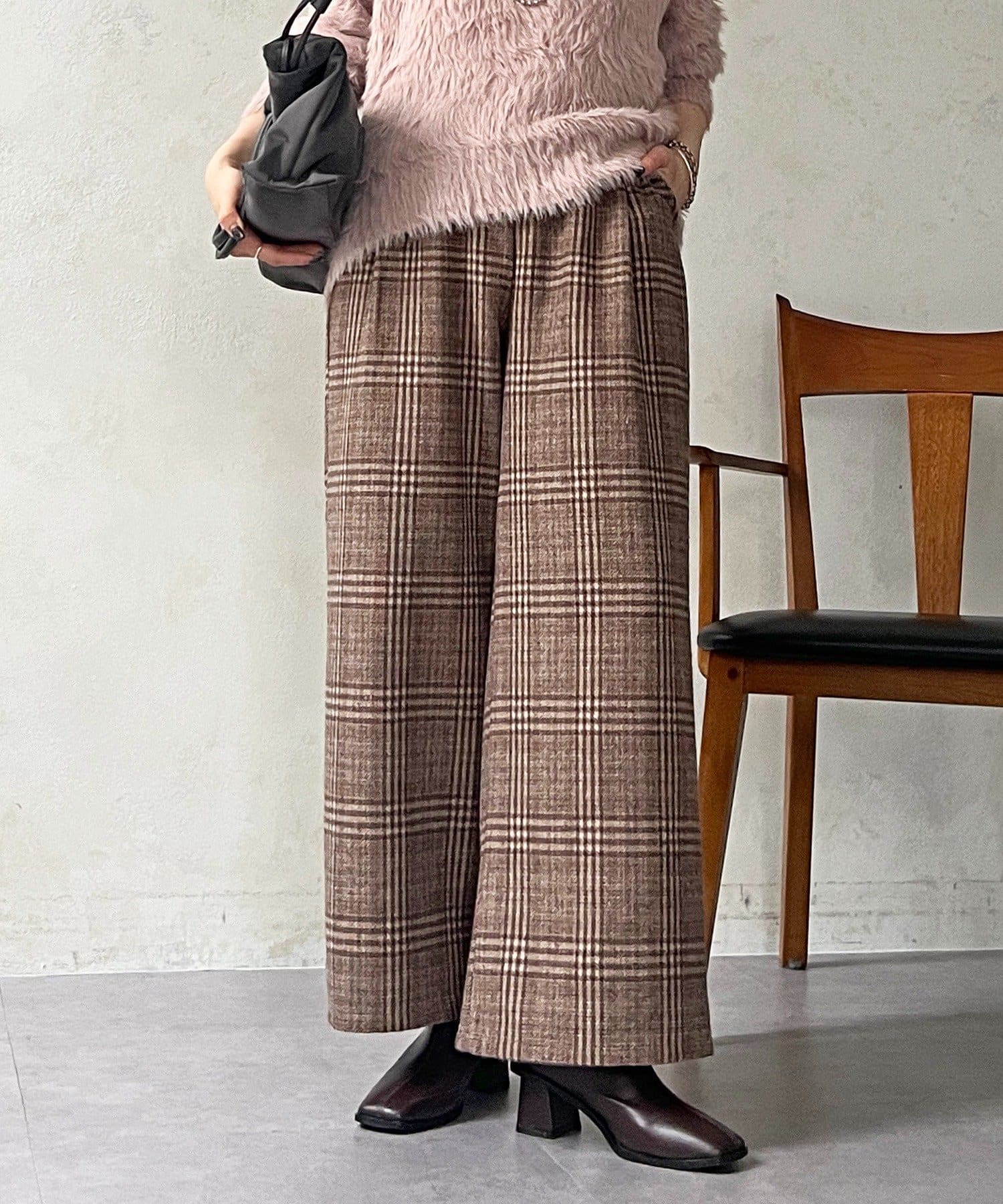 Croisiere(クロジエール) 起毛チェックワイドパンツ