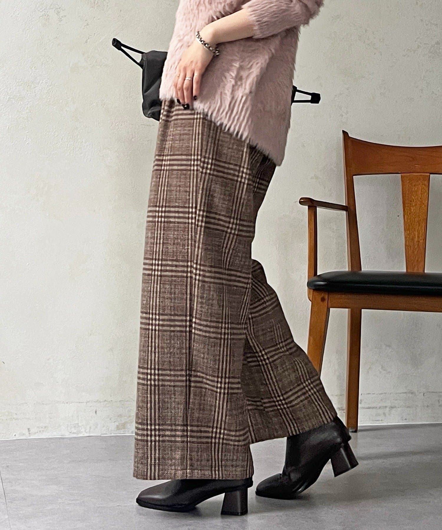 Croisiere(クロジエール) 起毛チェックワイドパンツ