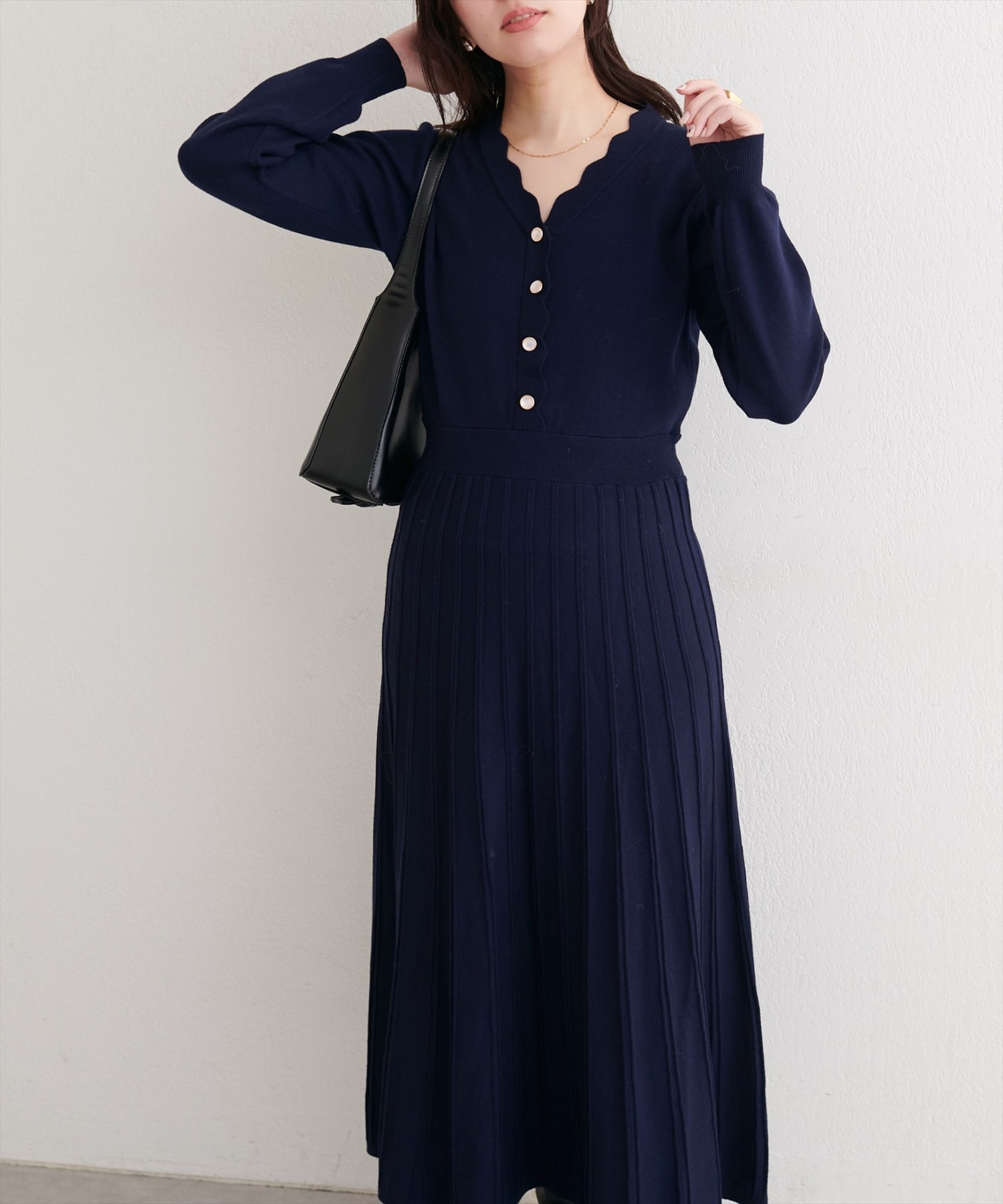 natural couture(ナチュラルクチュール) スカラッププリーツニットワンピース