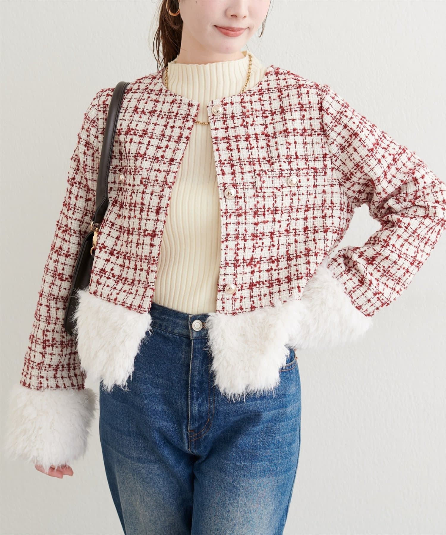 natural couture(ナチュラルクチュール) 【WEB限定】シャギーファーツイードジャケット