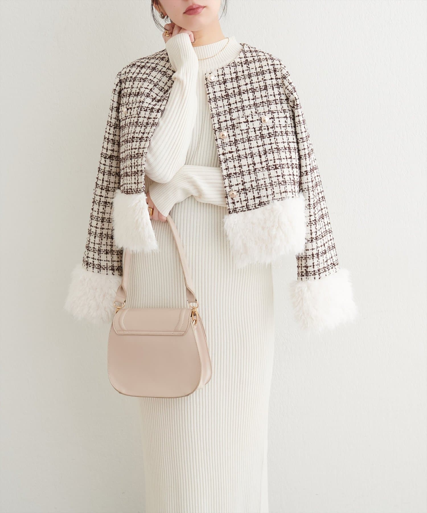 natural couture(ナチュラルクチュール) 【WEB限定】シャギーファーツイードジャケット