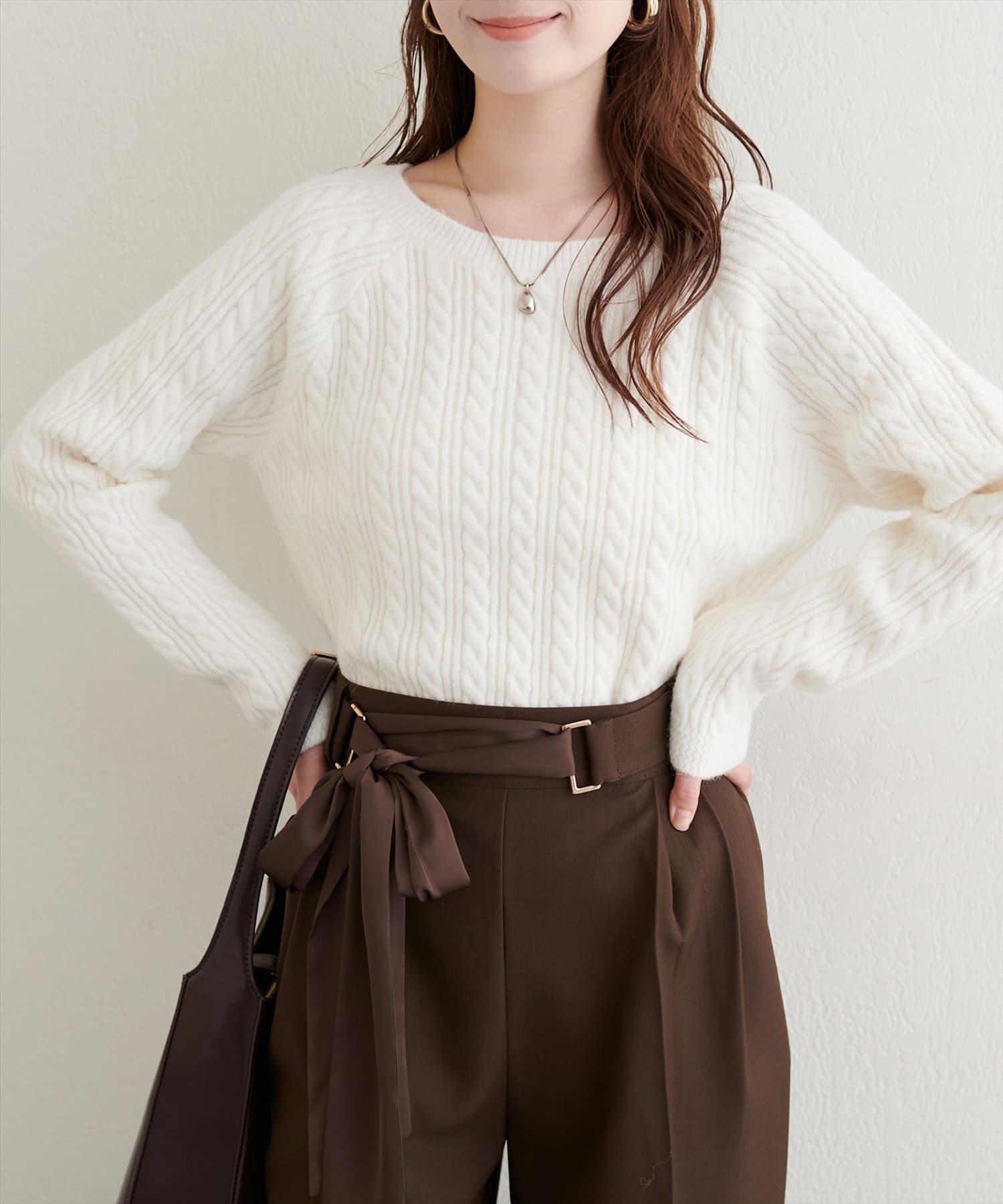 natural couture(ナチュラルクチュール) ふわもちケーブルニットプルオーバー