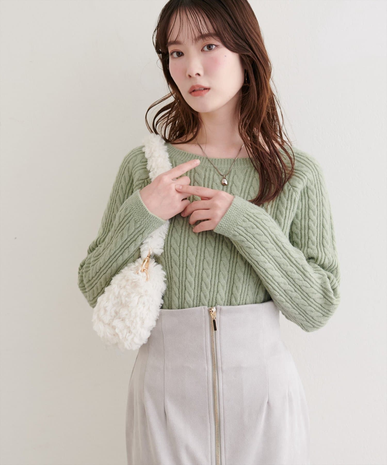 natural couture(ナチュラルクチュール) ふわもちケーブルニットプルオーバー