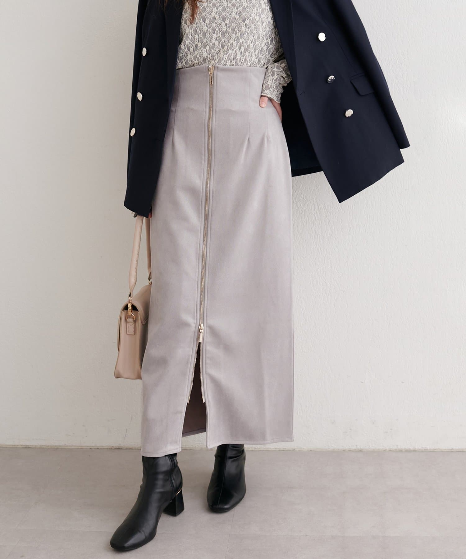 natural couture(ナチュラルクチュール) スウェードウエスト折り返しスカート