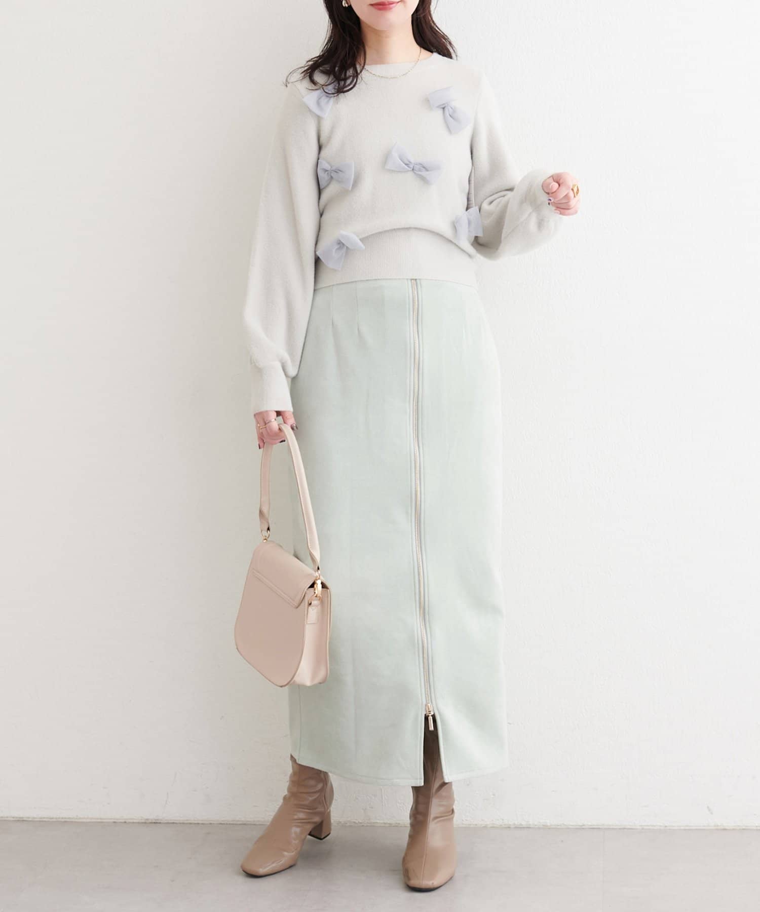 natural couture(ナチュラルクチュール) スウェードウエスト折り返しスカート