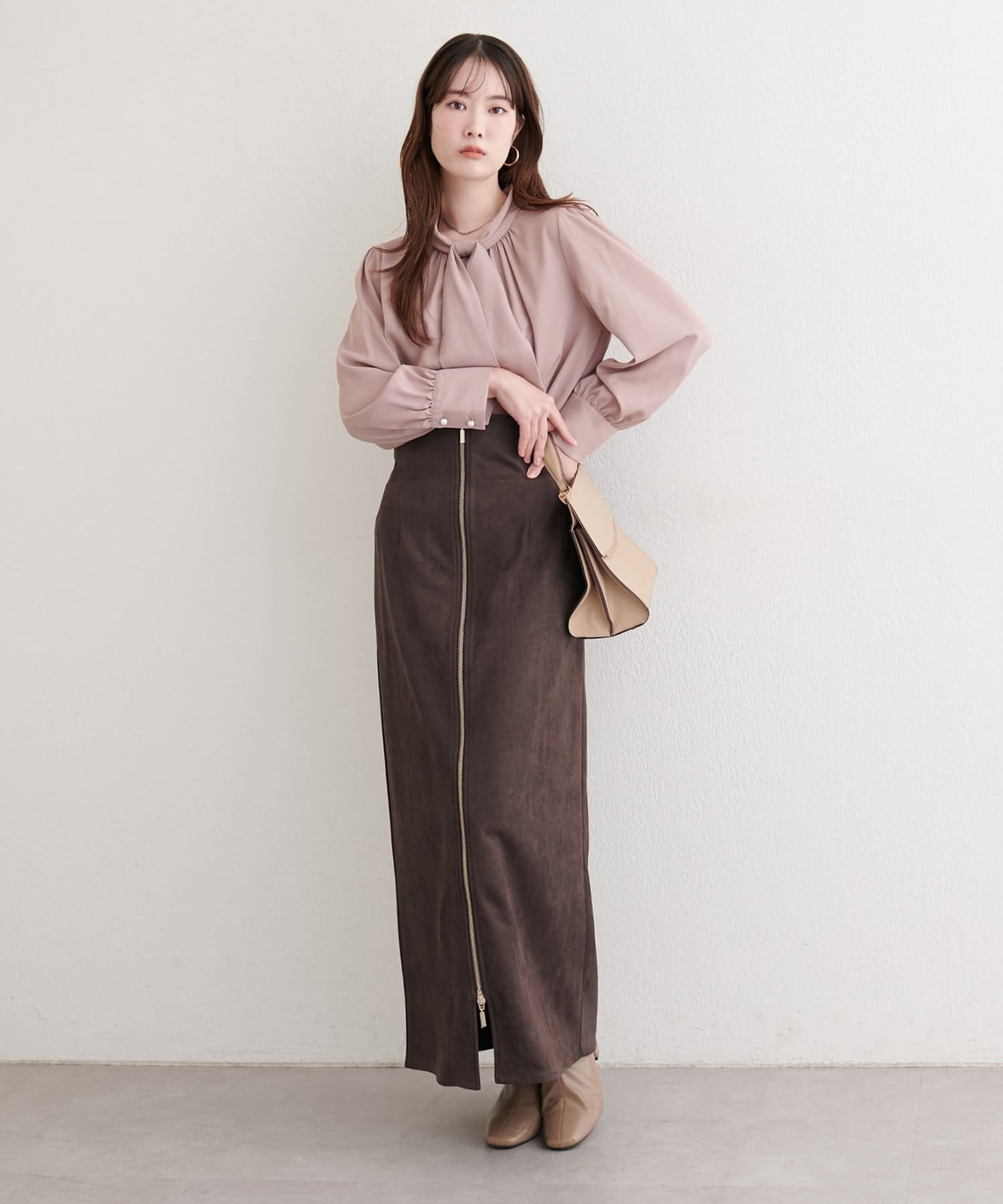 natural couture(ナチュラルクチュール) スウェードウエスト折り返しスカート