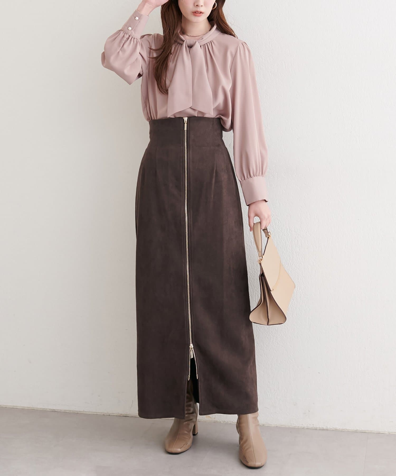 natural couture(ナチュラルクチュール) スウェードウエスト折り返しスカート