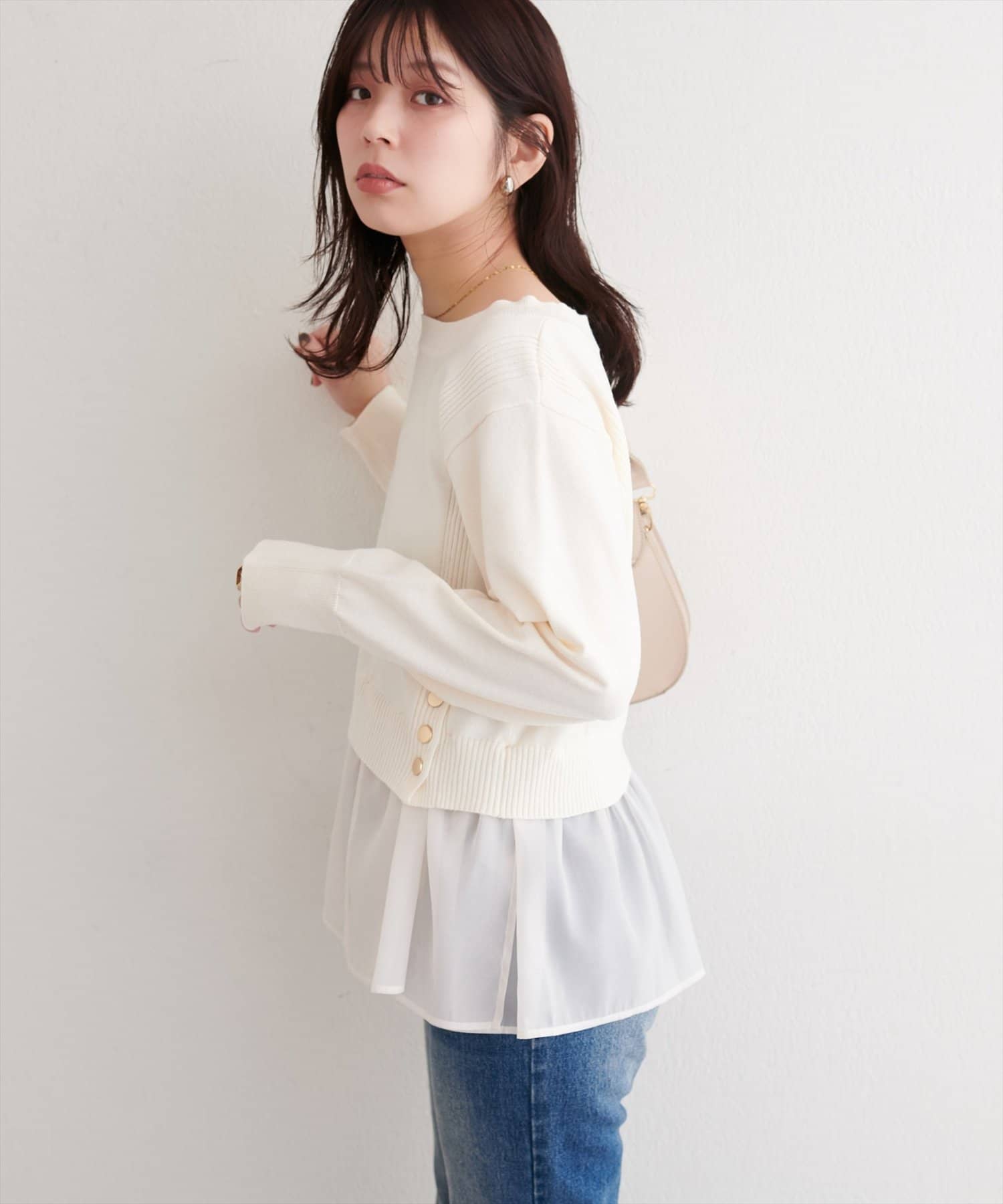 natural couture(ナチュラルクチュール) 取り外し裾フリル付きニット