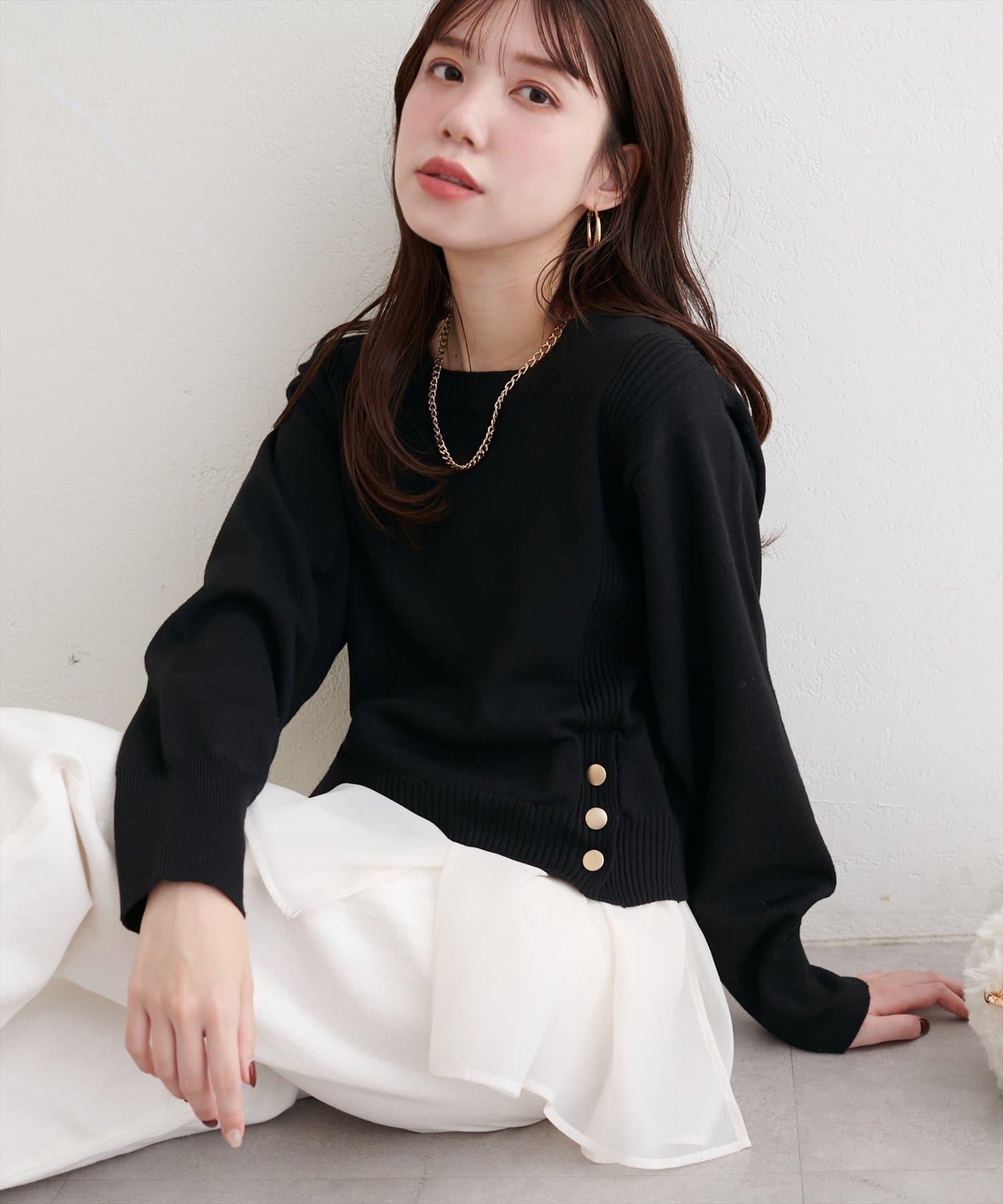 natural couture(ナチュラルクチュール) 取り外し裾フリル付きニット