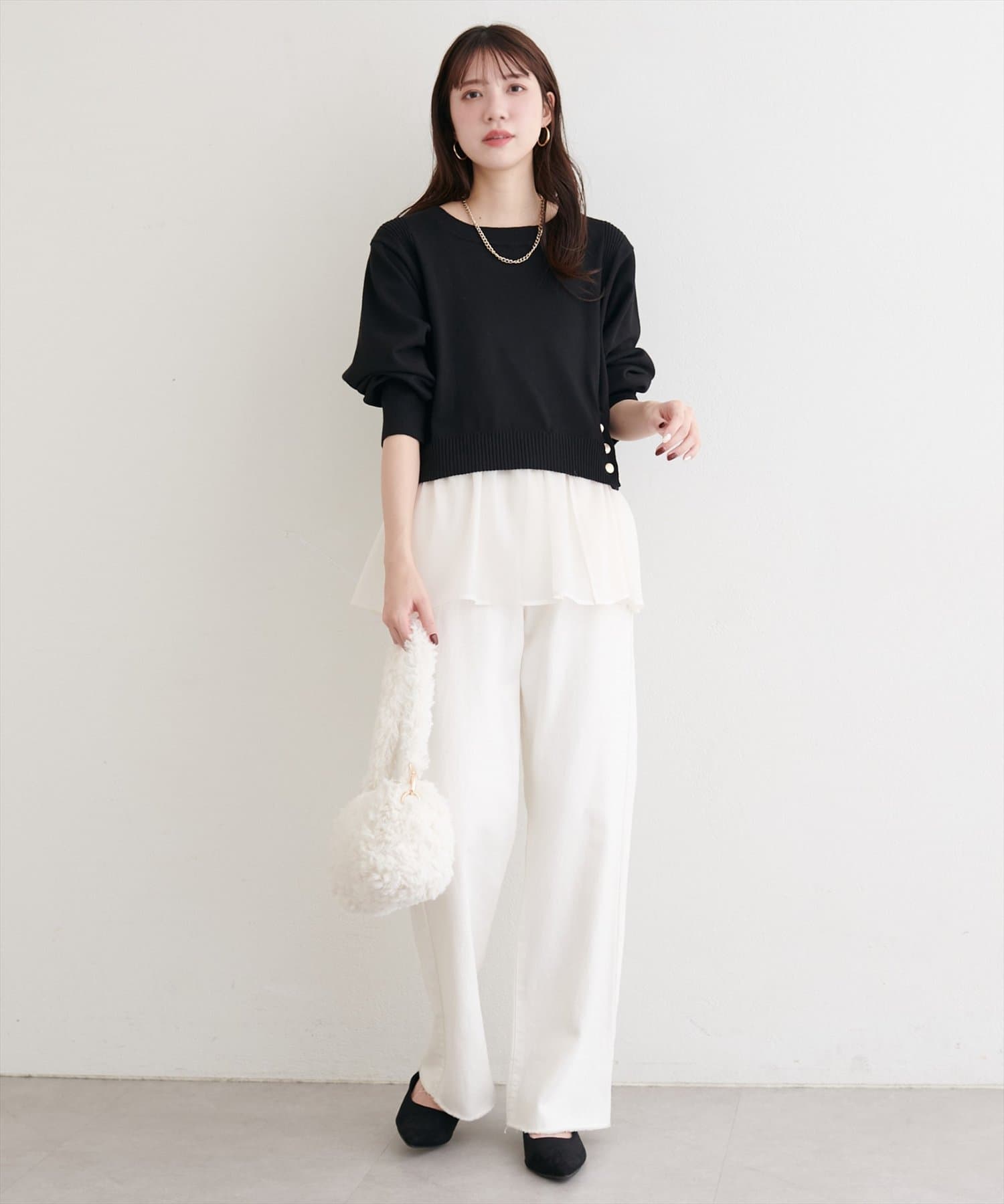 natural couture(ナチュラルクチュール) 取り外し裾フリル付きニット