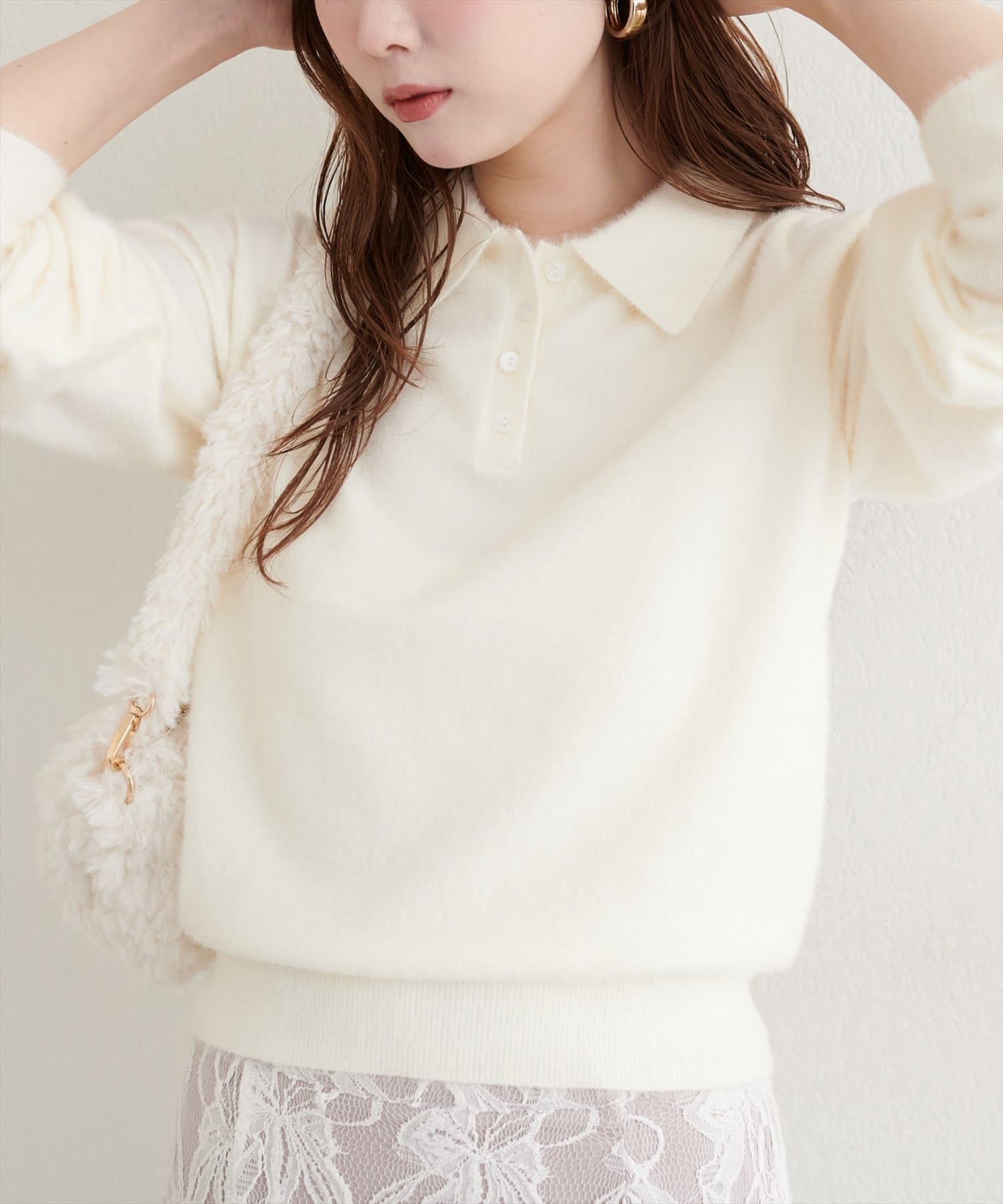 natural couture(ナチュラルクチュール) 【WEB限定】ふわシャギー衿付きニット