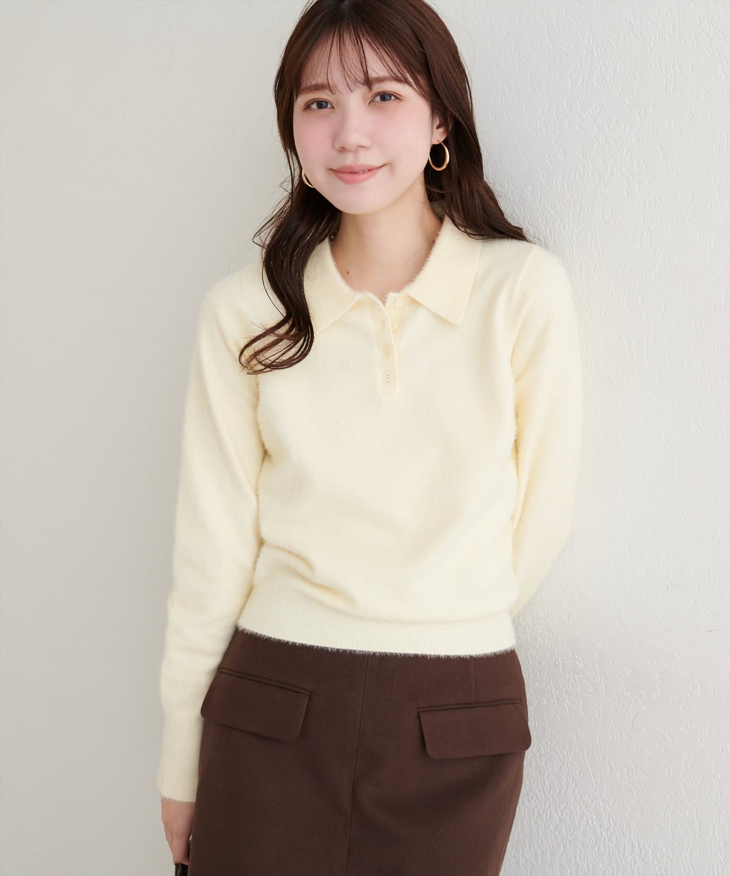 natural couture(ナチュラルクチュール) 【WEB限定】ふわシャギー衿付きニット