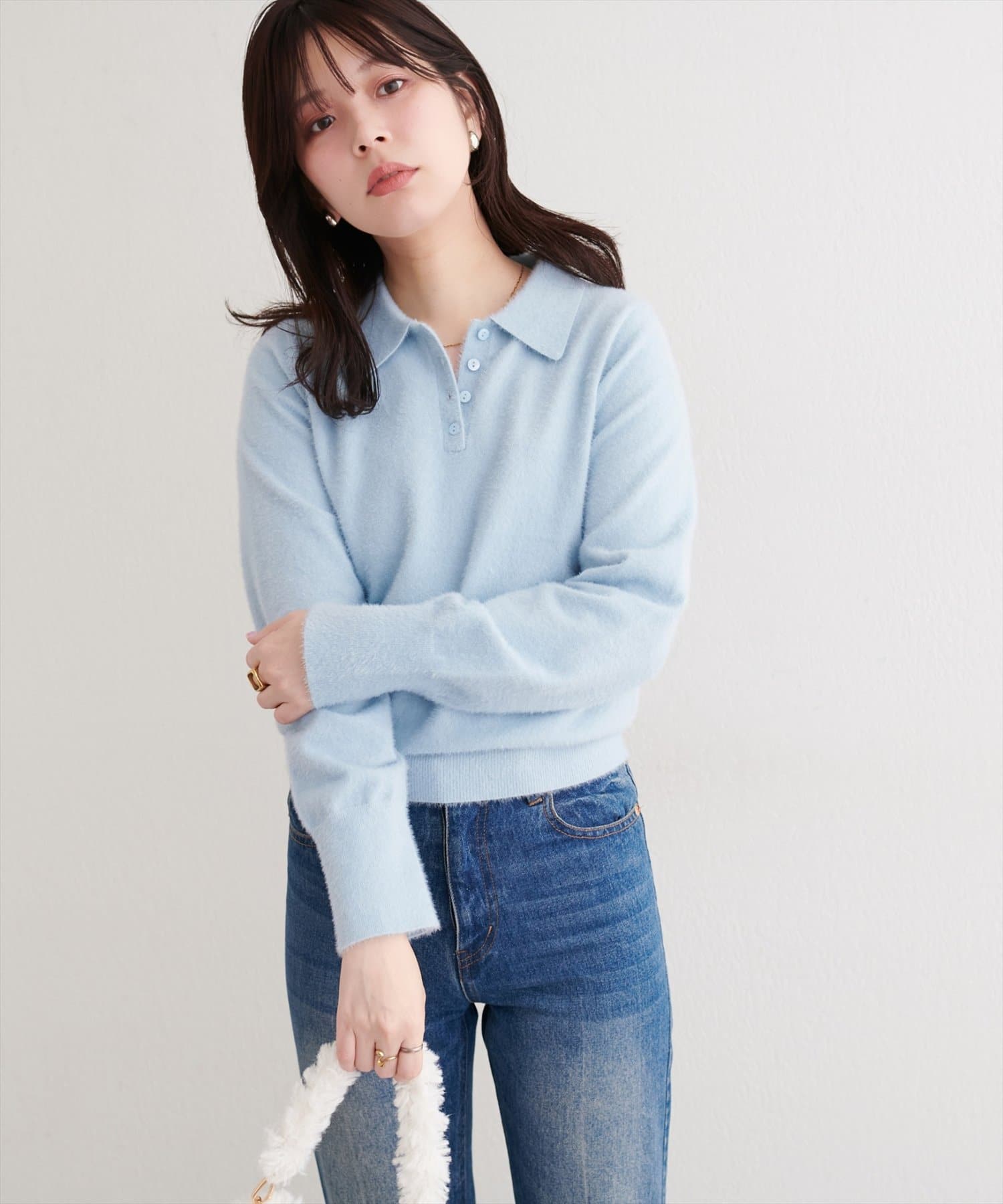 natural couture(ナチュラルクチュール) 【WEB限定】ふわシャギー衿付きニット