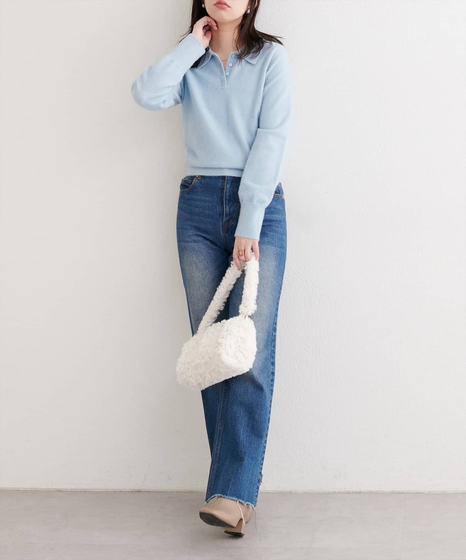 natural couture(ナチュラルクチュール) 【WEB限定】ふわシャギー衿付きニット