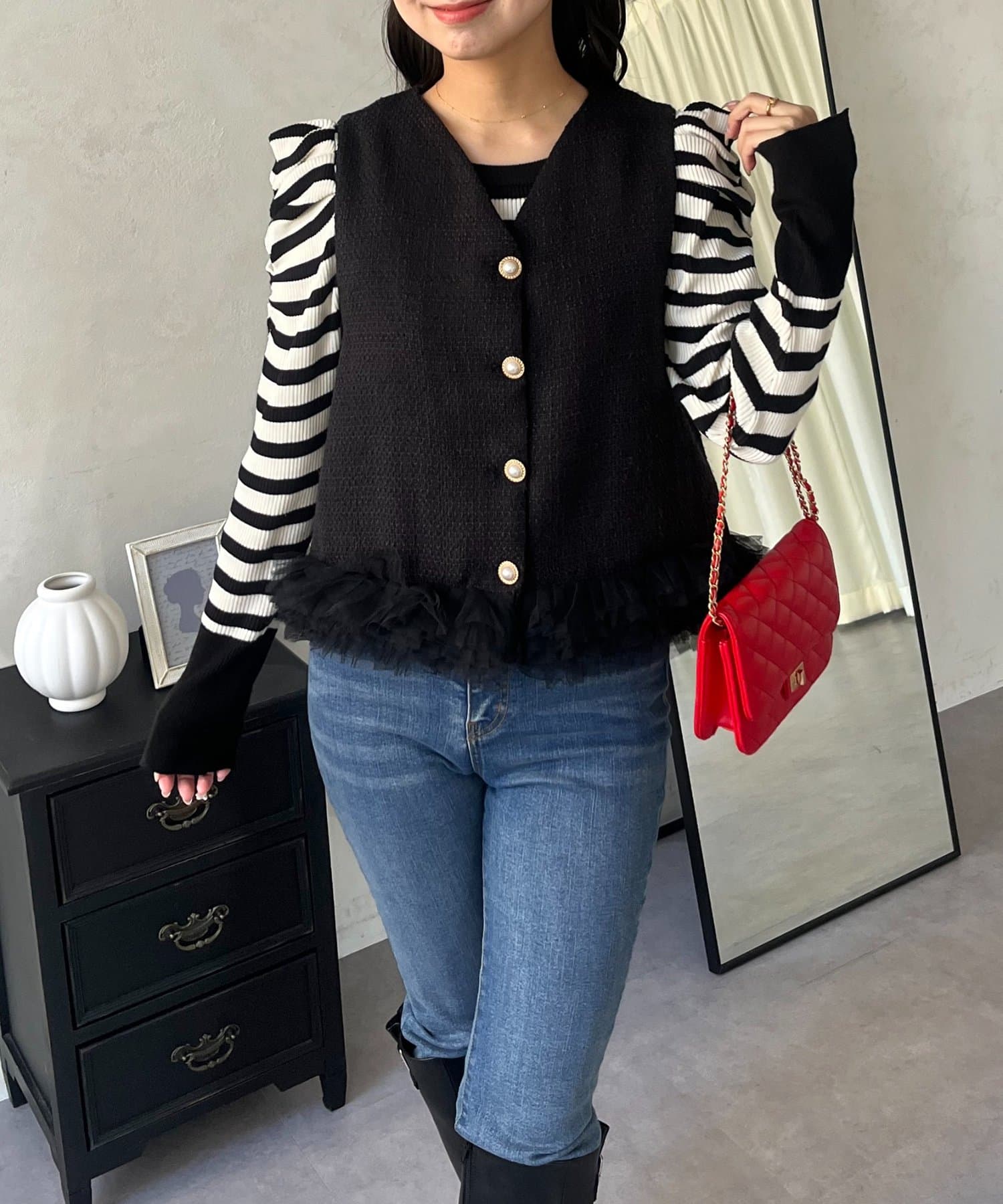 prose verse(プロズヴェール) 裾ボリュームチュールツイードジレ