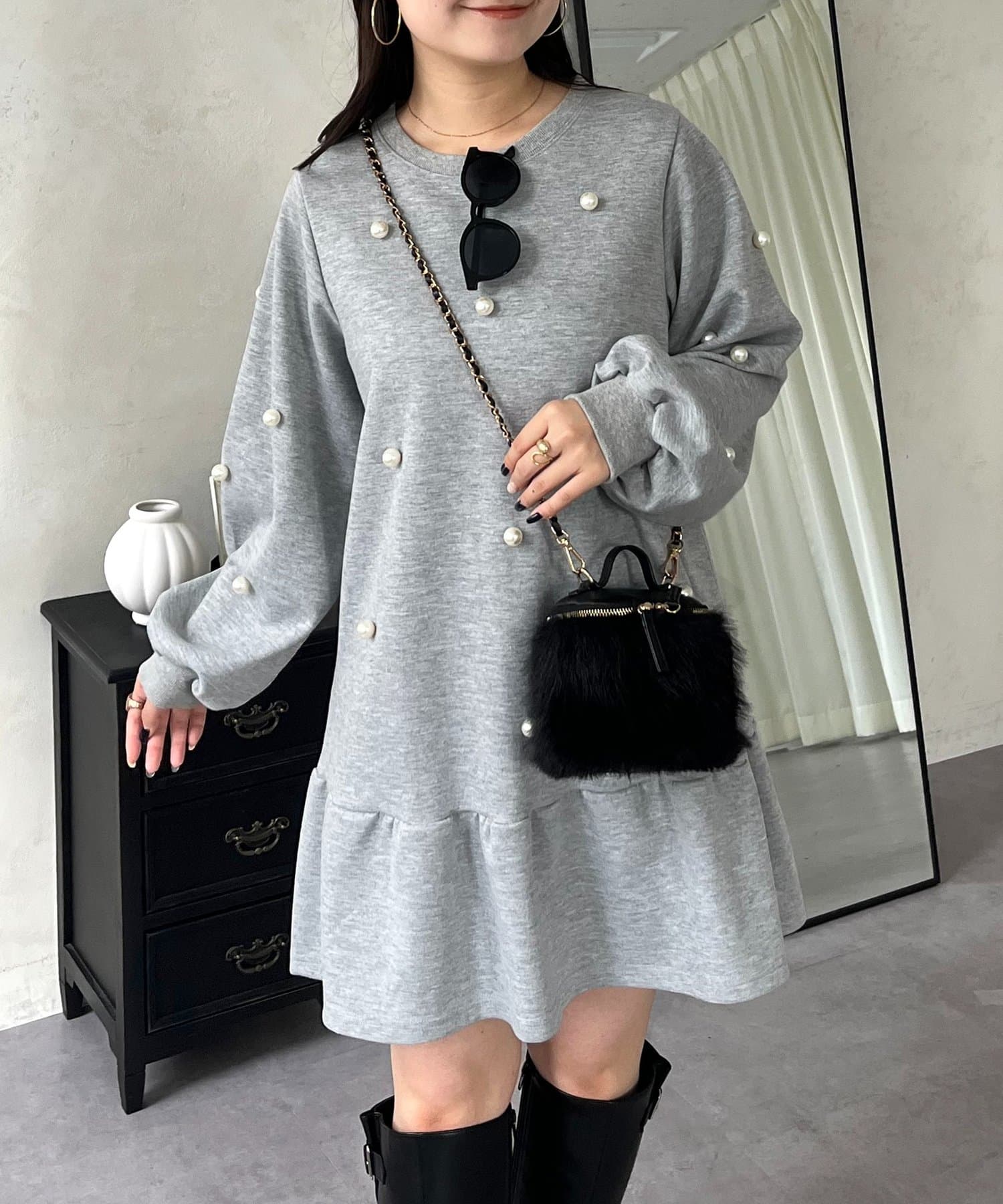 prose verse(プロズヴェール) ミドル丈裾フリルパールスウェット