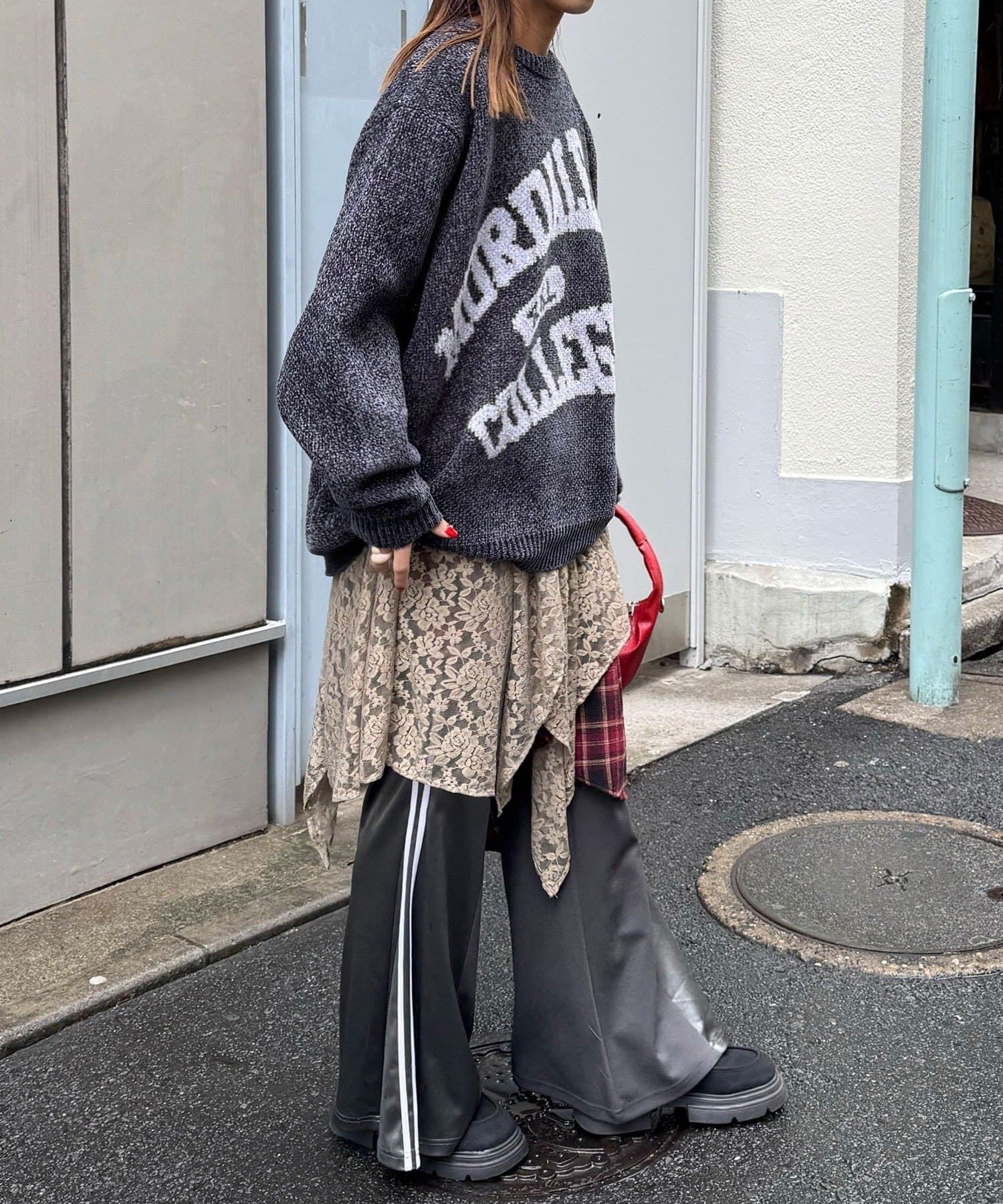 CIAOPANIC(チャオパニック) レース×チェックイレヘムミドルスカート