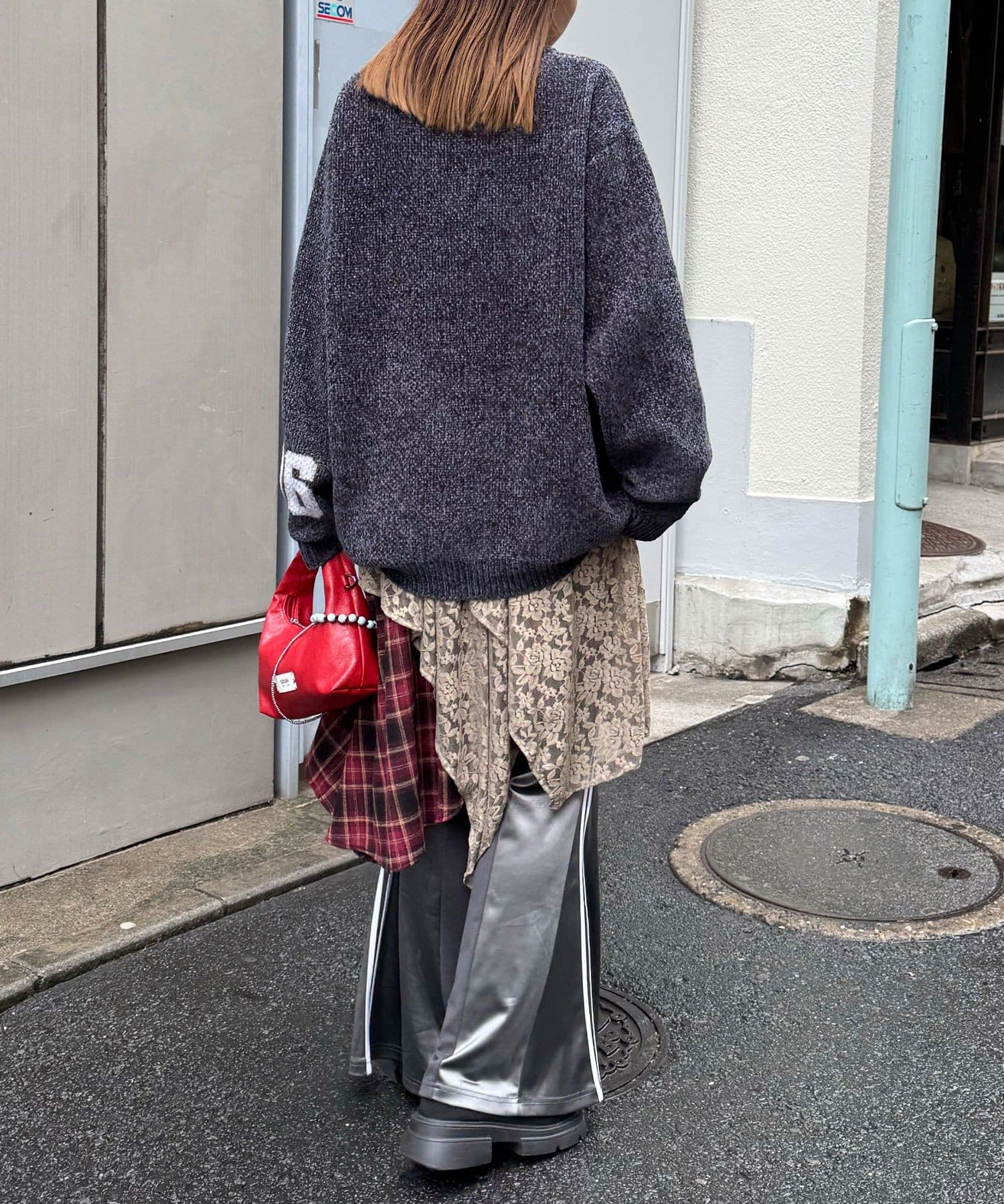 CIAOPANIC(チャオパニック) レース×チェックイレヘムミドルスカート