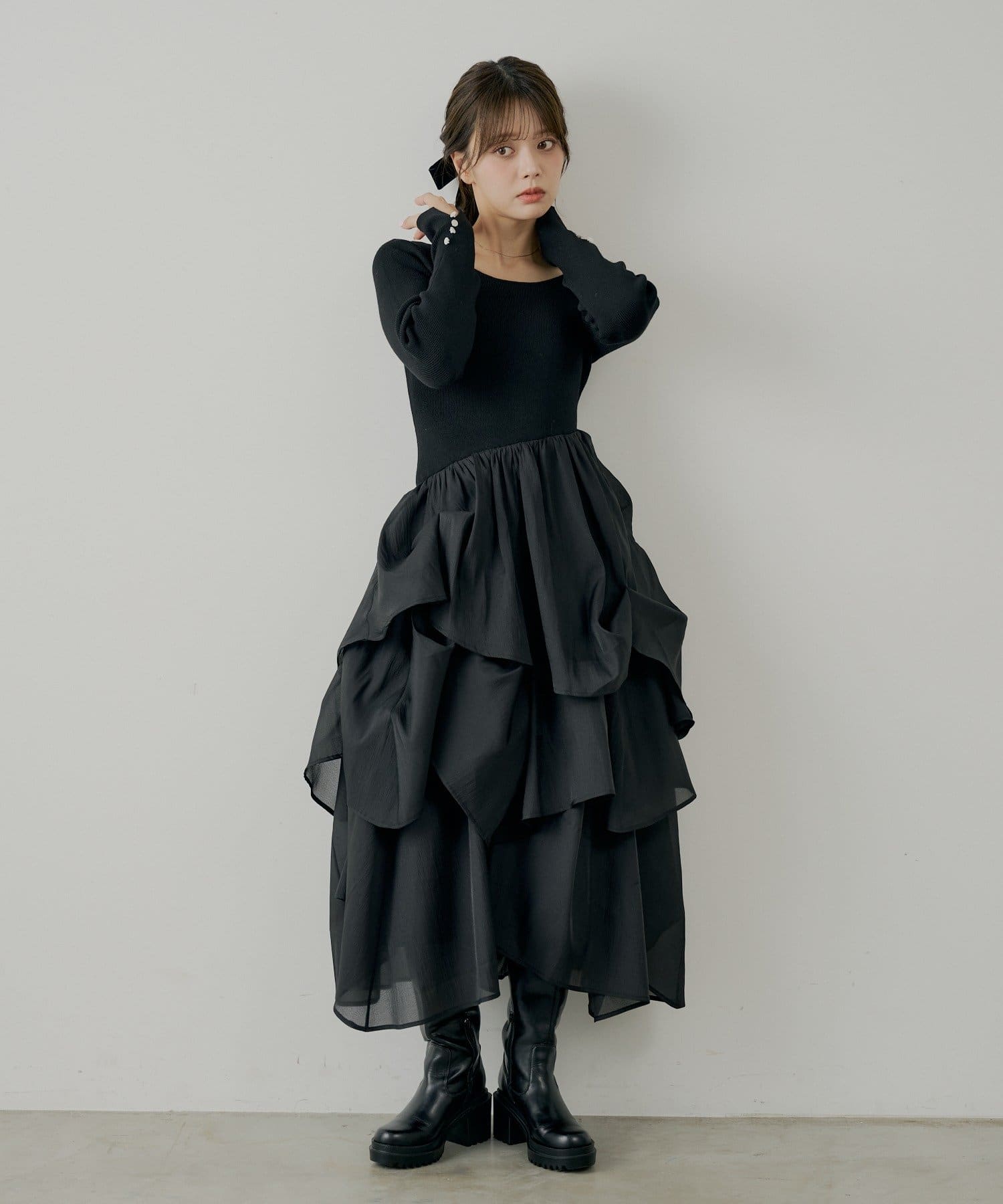 Chico(チコ) 【WEB限定/SALON by Chico】タックチュールドッキングロングワンピース