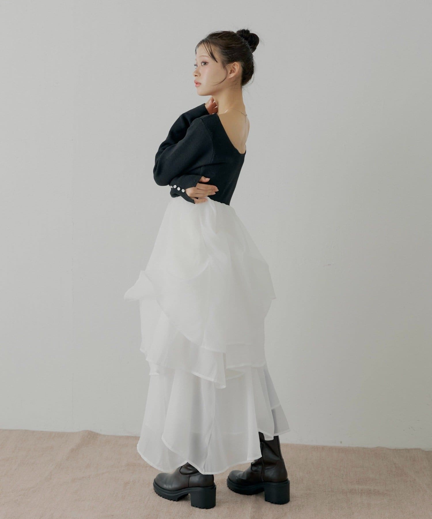 Chico(チコ) 【WEB限定/SALON by Chico】タックチュールドッキングロングワンピース