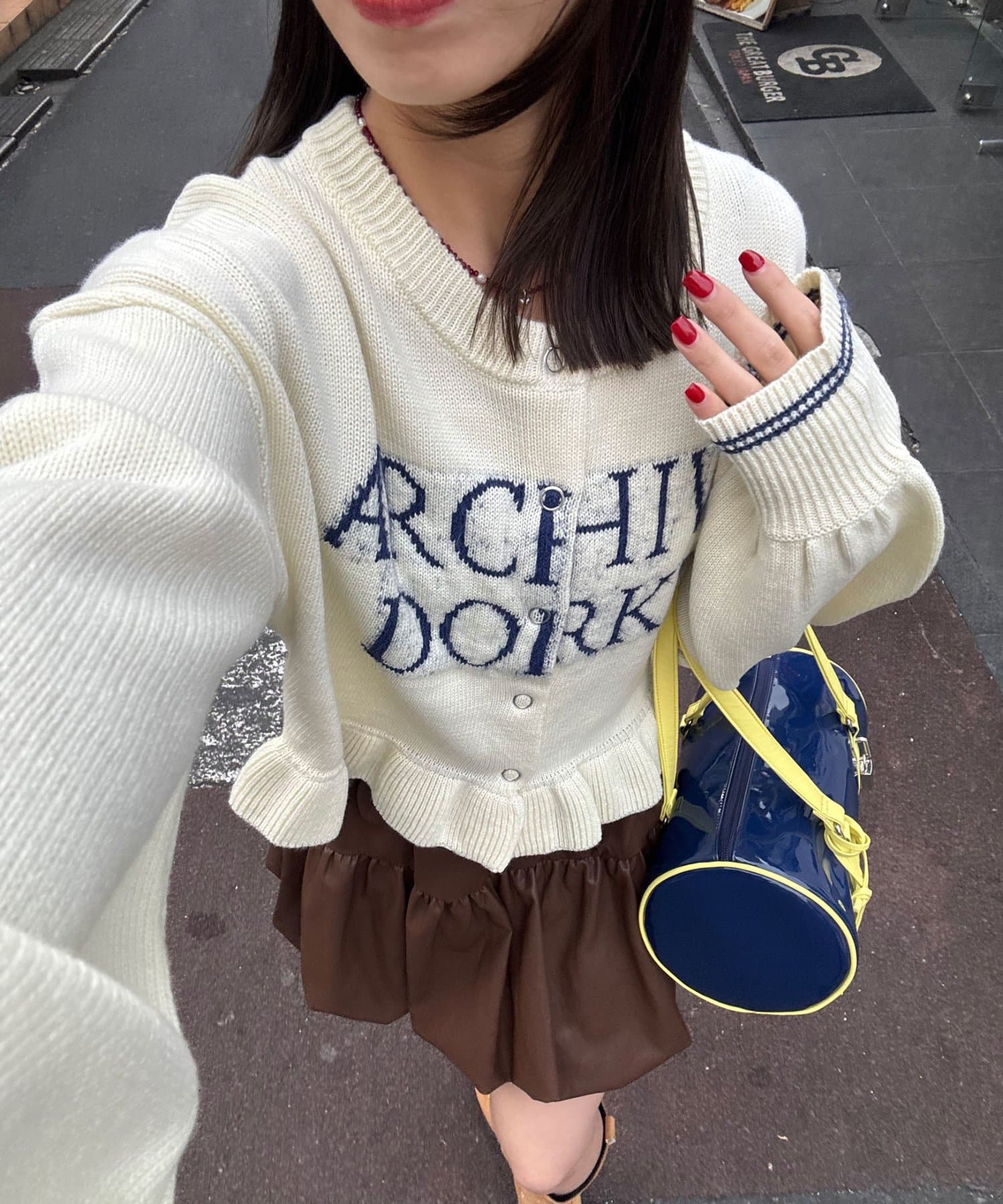 CIAOPANIC(チャオパニック) シャギー配色ロゴフリルニットカーディガン