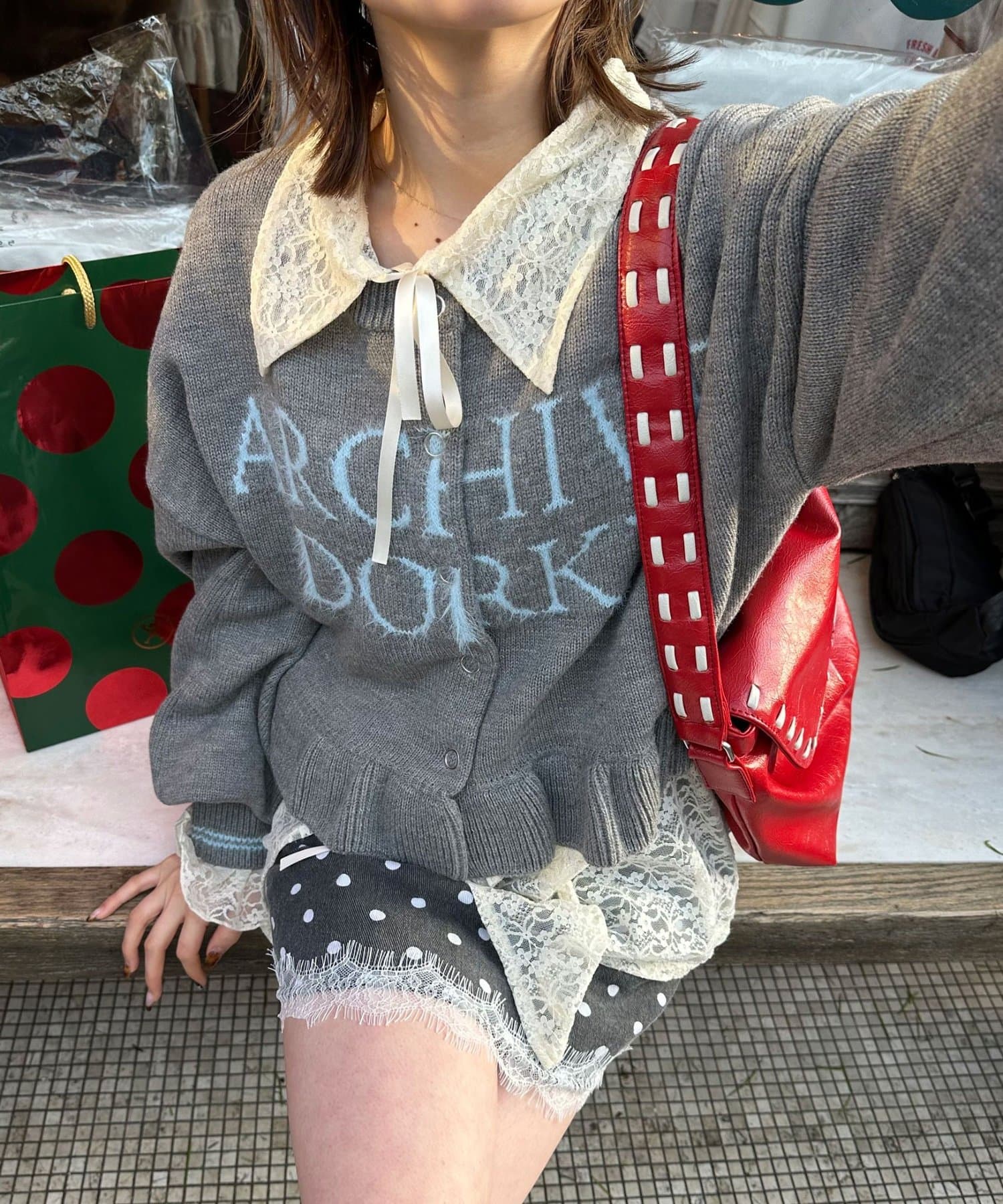 CIAOPANIC(チャオパニック) シャギー配色ロゴフリルニットカーディガン