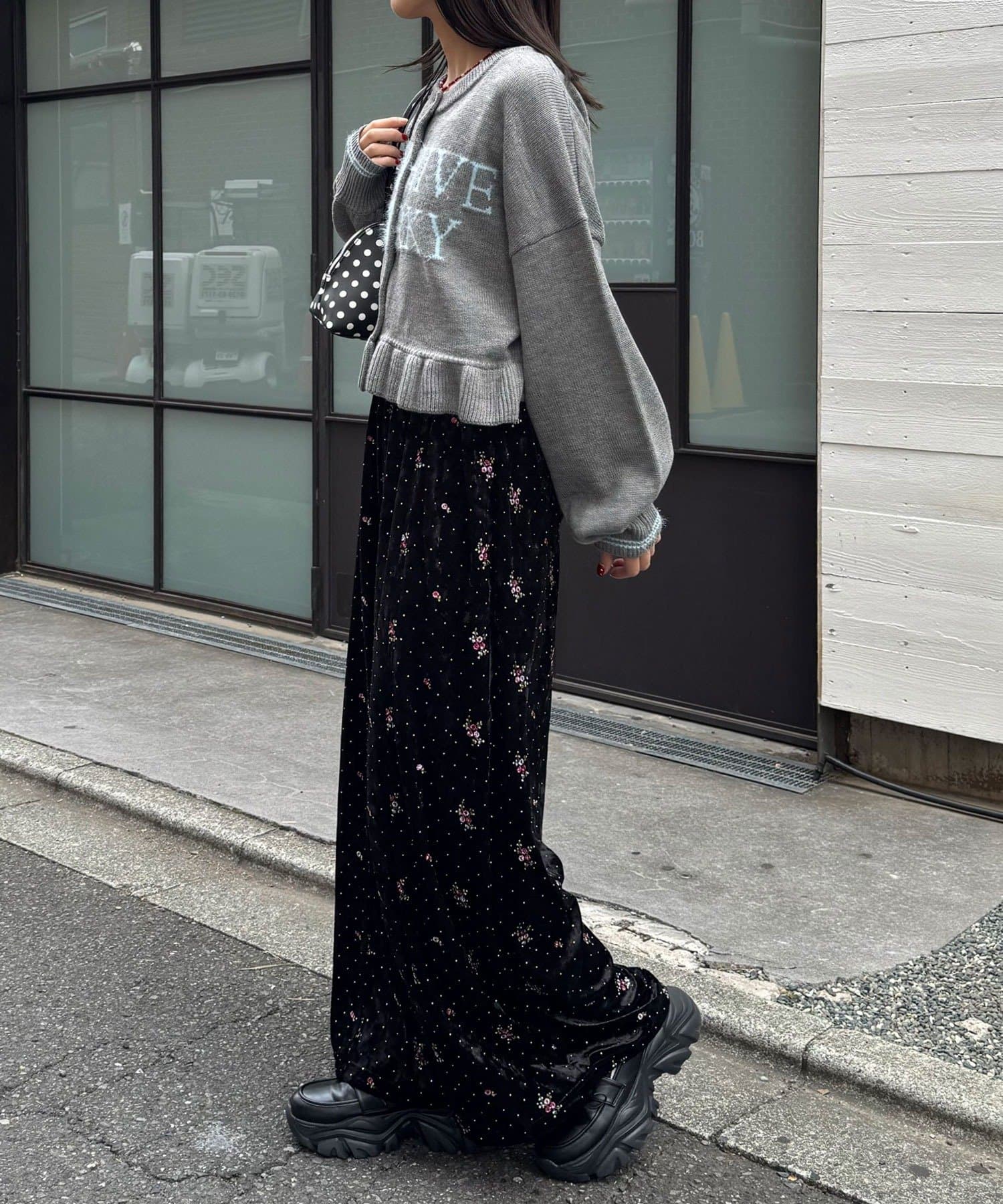 CIAOPANIC(チャオパニック) シャギー配色ロゴフリルニットカーディガン