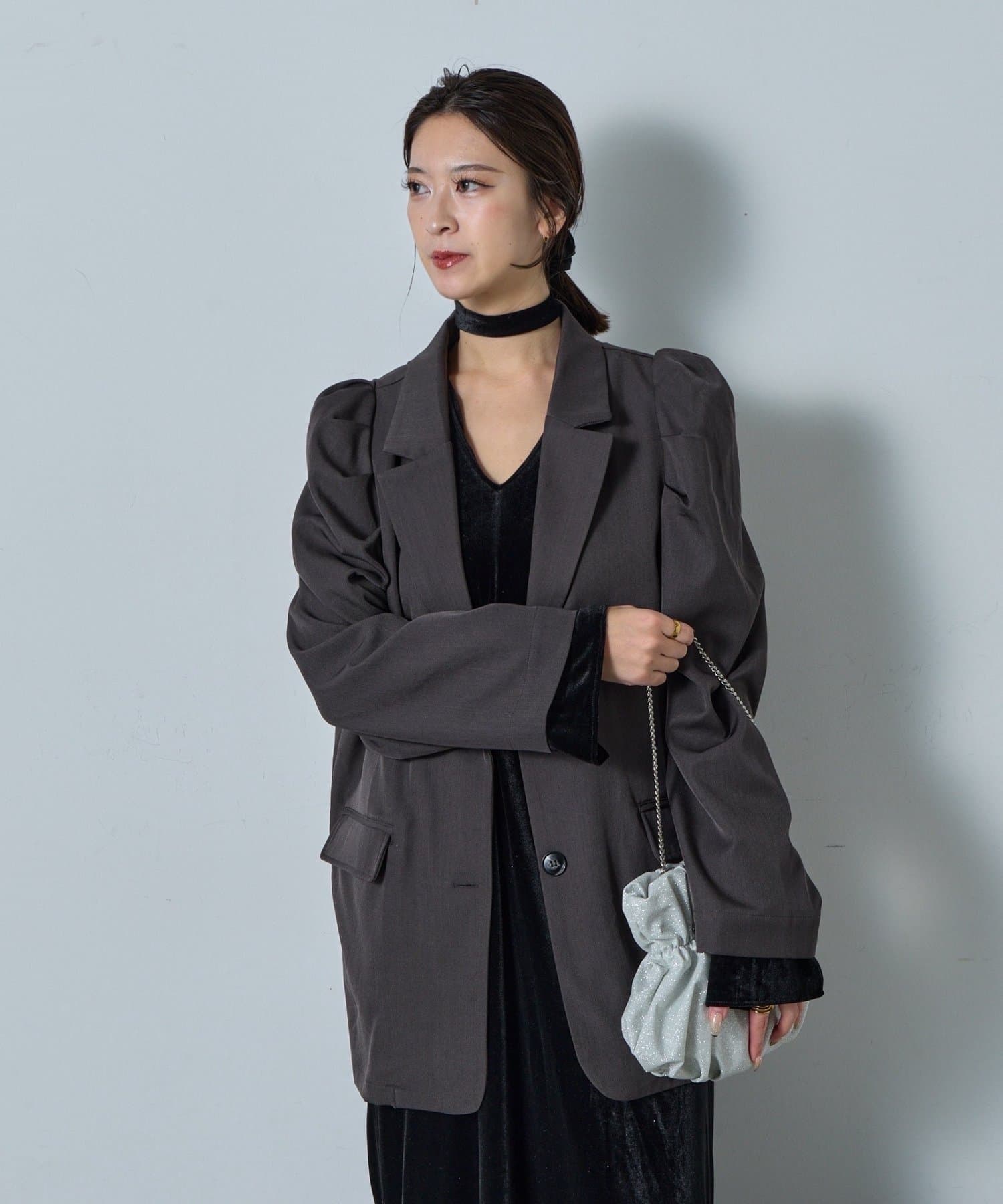 -goocy-(グーシー) 【オケージョン】ボウタイ付きＶネックベロアワンピース