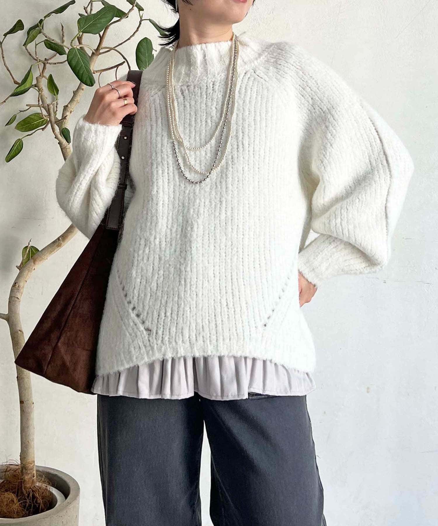 Croisiere(クロジエール) 圧縮起毛ワイドネックニット