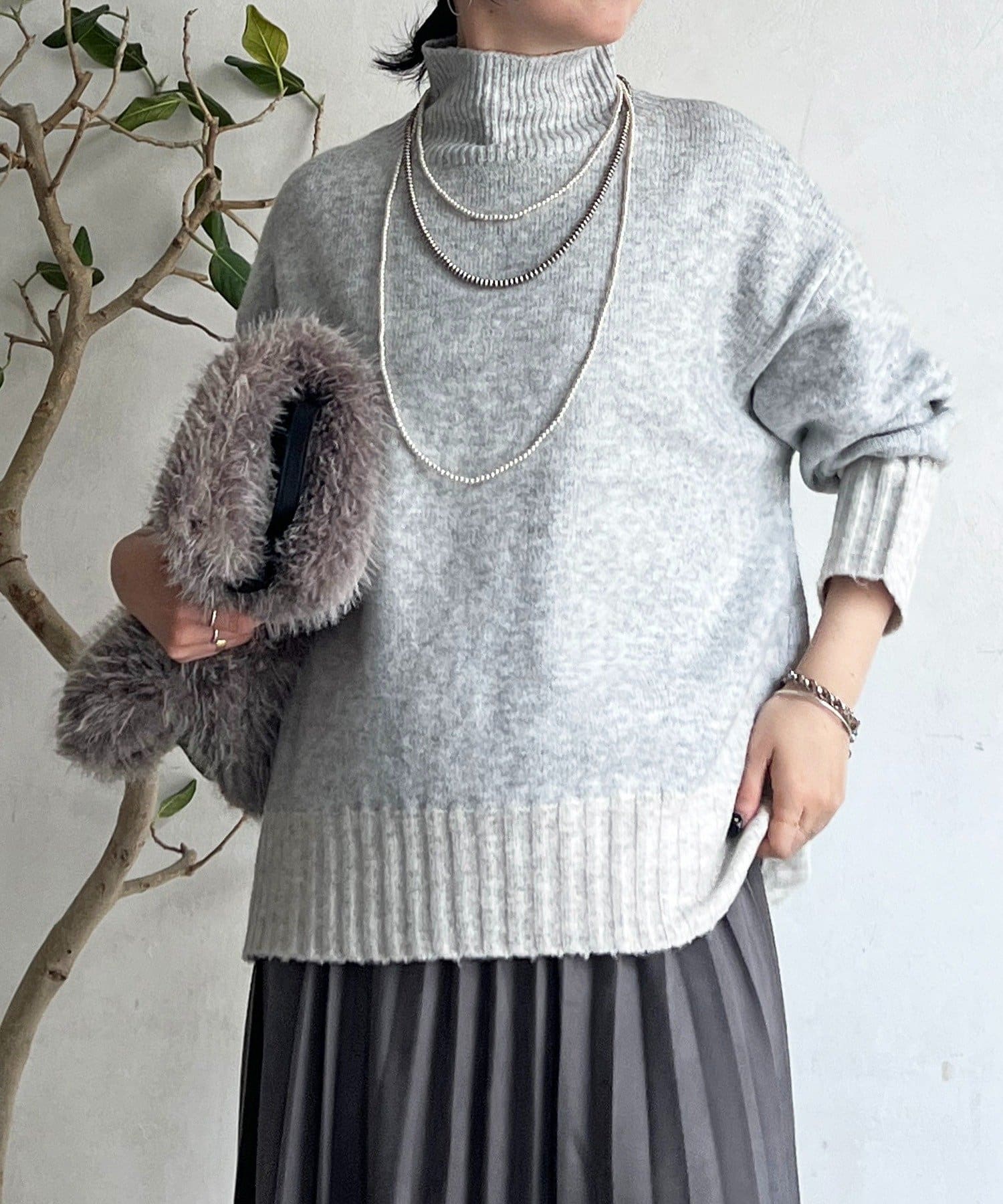 Croisiere(クロジエール) 配色ストレッチニットプルオーバー