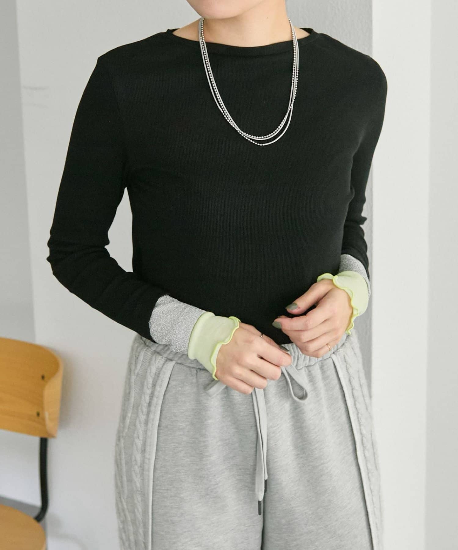 ear PAPILLONNER(イア パピヨネ) リブ袖メロウカットソー【SUM1 STYLE(スミスタイル)】