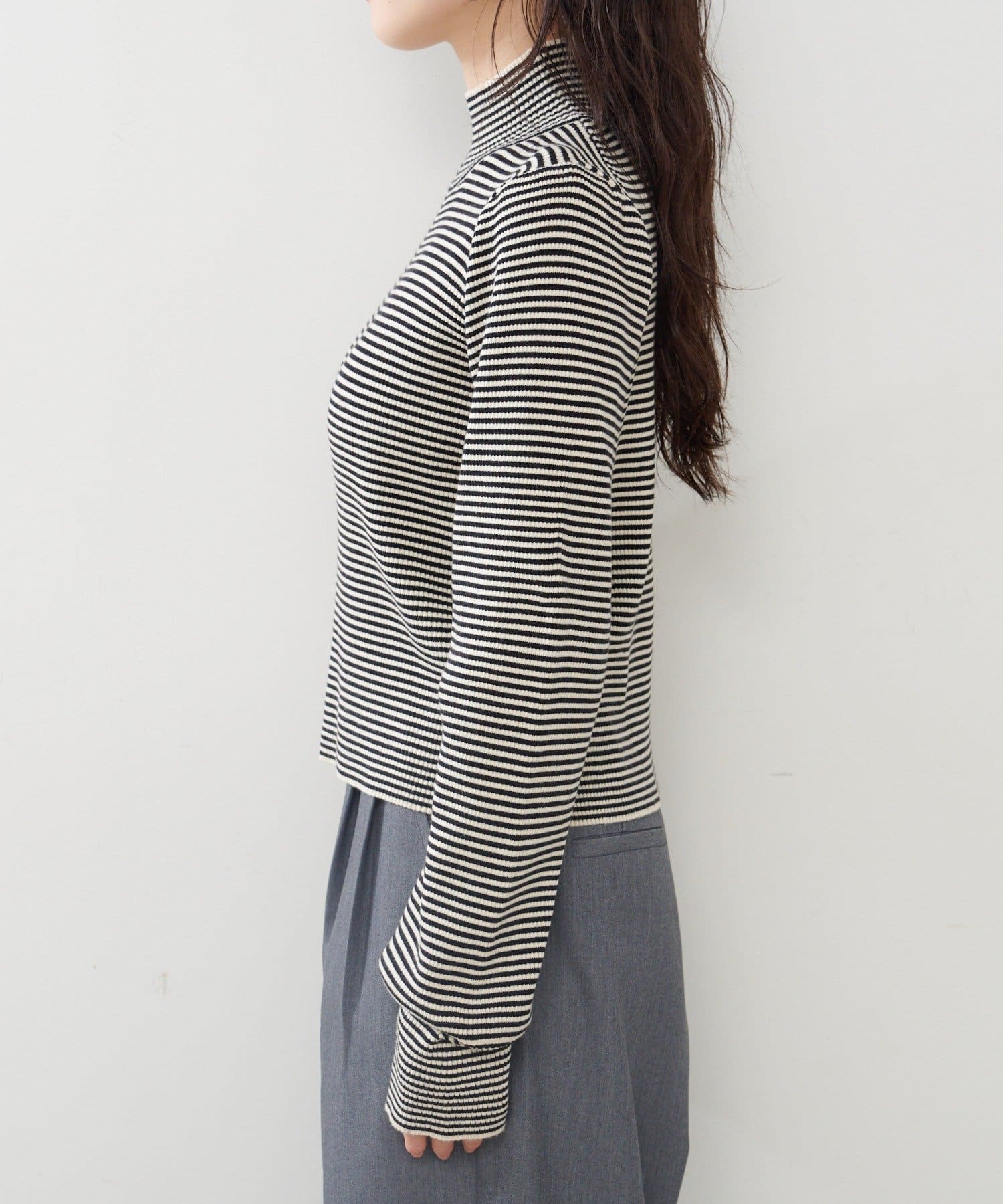 Kastane(カスタネ) 【無地&ボーダー】ハイネックリブニット