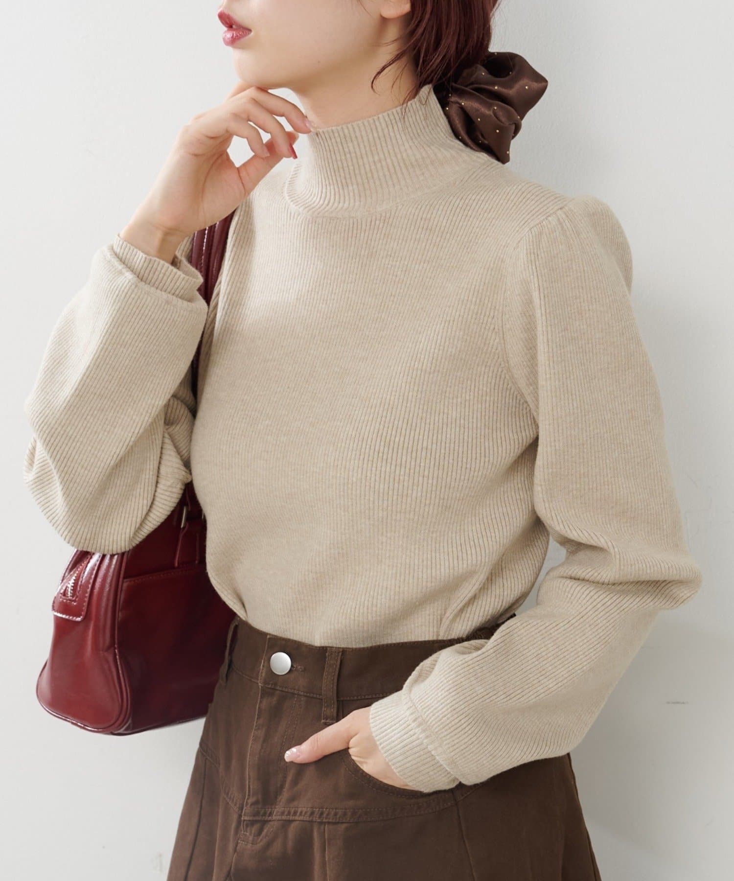 Kastane(カスタネ) 【無地&ボーダー】ハイネックリブニット