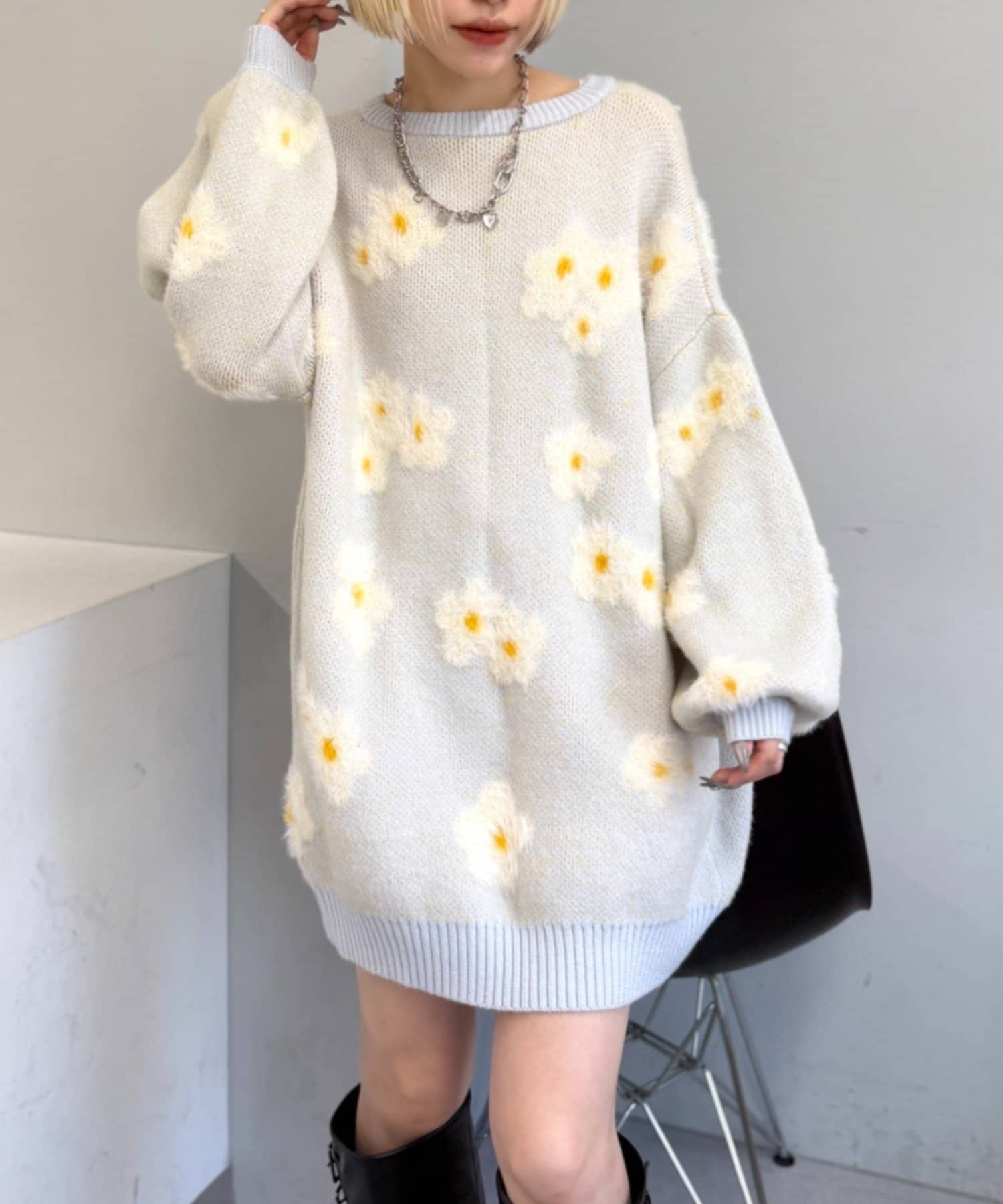 w closet(ダブルクローゼット) フラワーシャギーニット