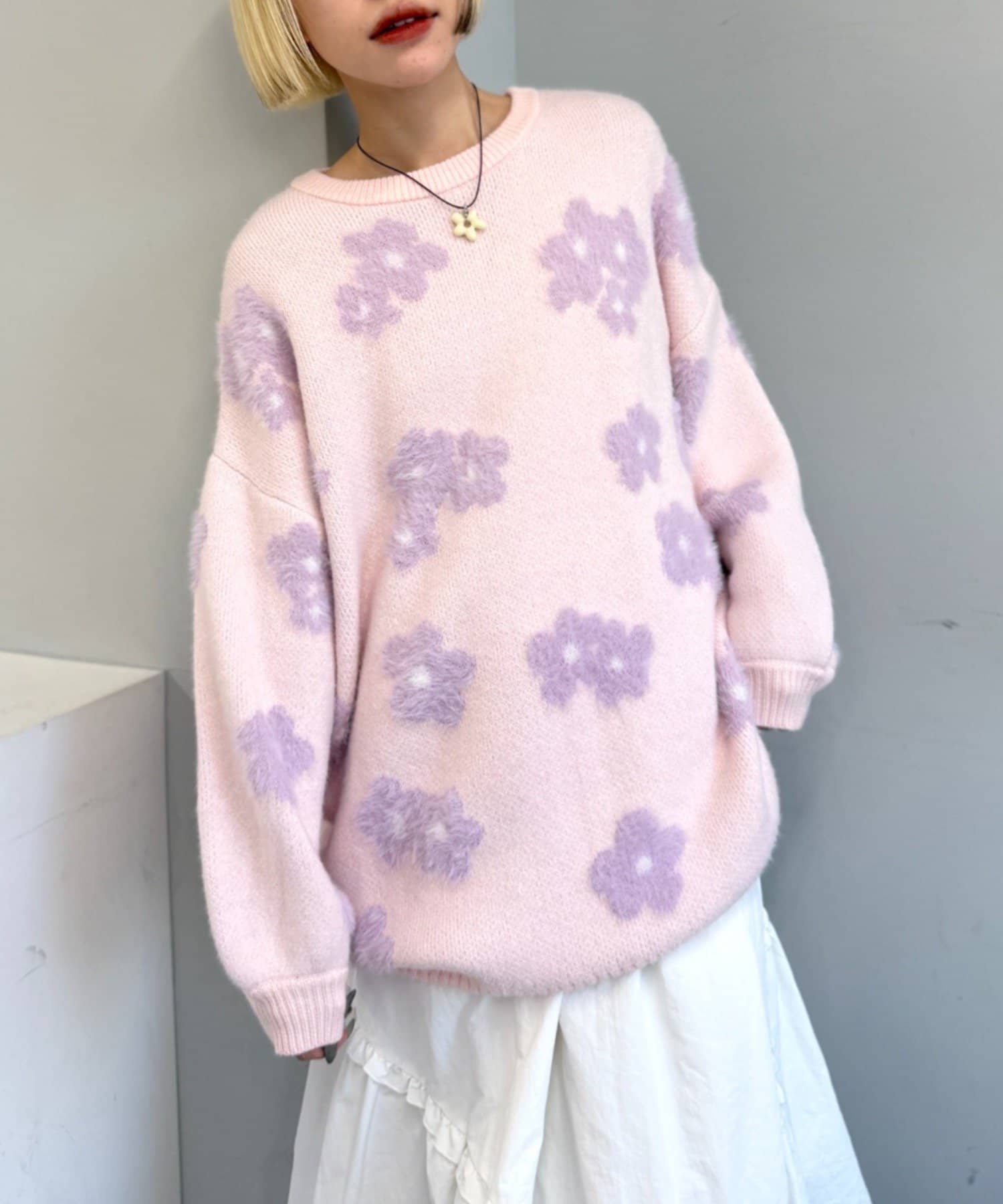 w closet(ダブルクローゼット) フラワーシャギーニット