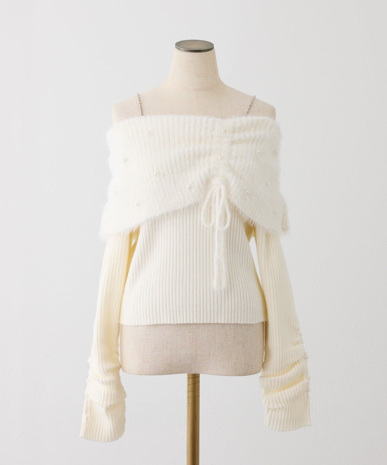 one after another NICE CLAUP(ワンアフターアナザー ナイスクラップ) 【HolidayCollection】パール×ビジューオフショルニット