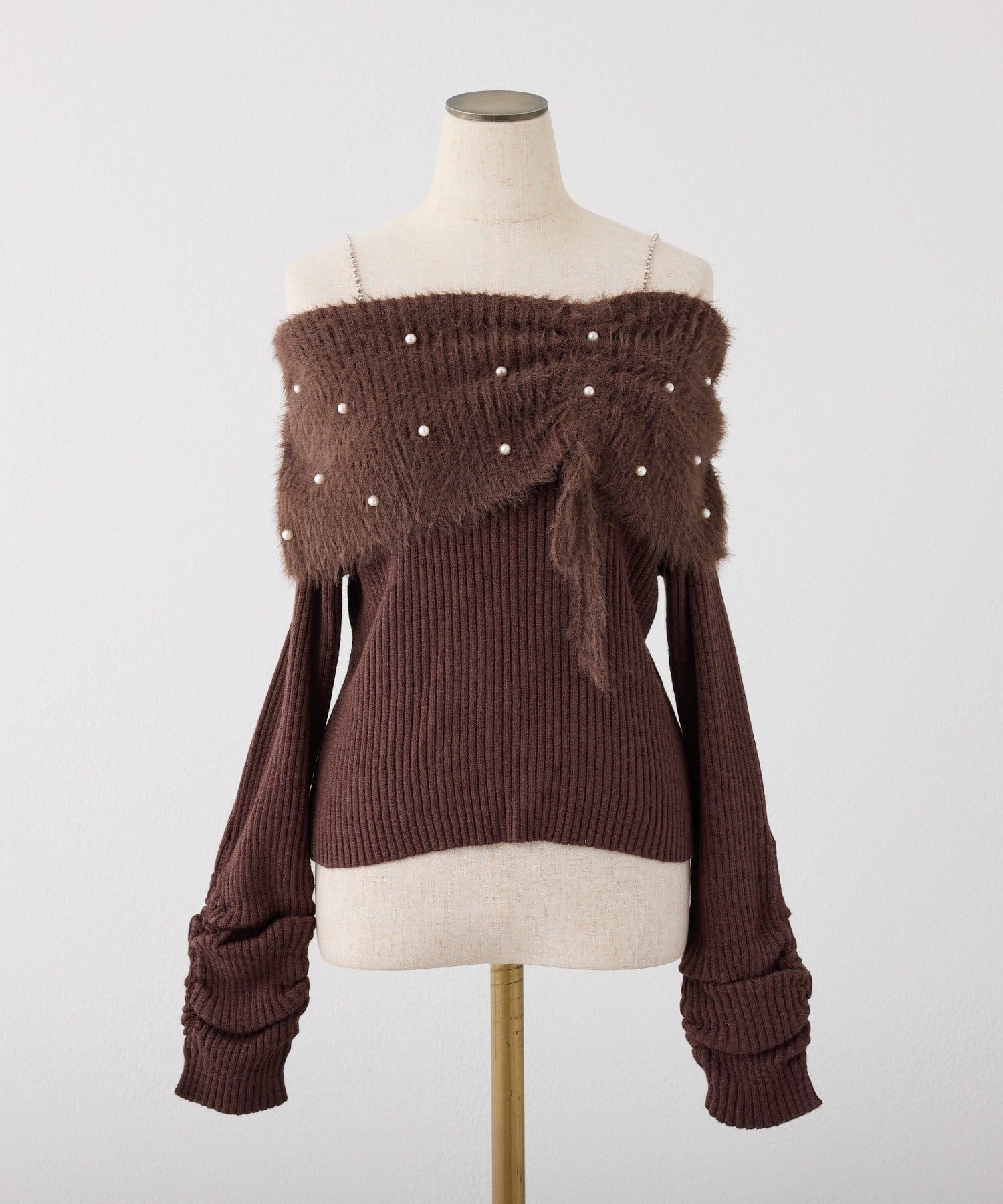 one after another NICE CLAUP(ワンアフターアナザー ナイスクラップ) 【HolidayCollection】パール×ビジューオフショルニット