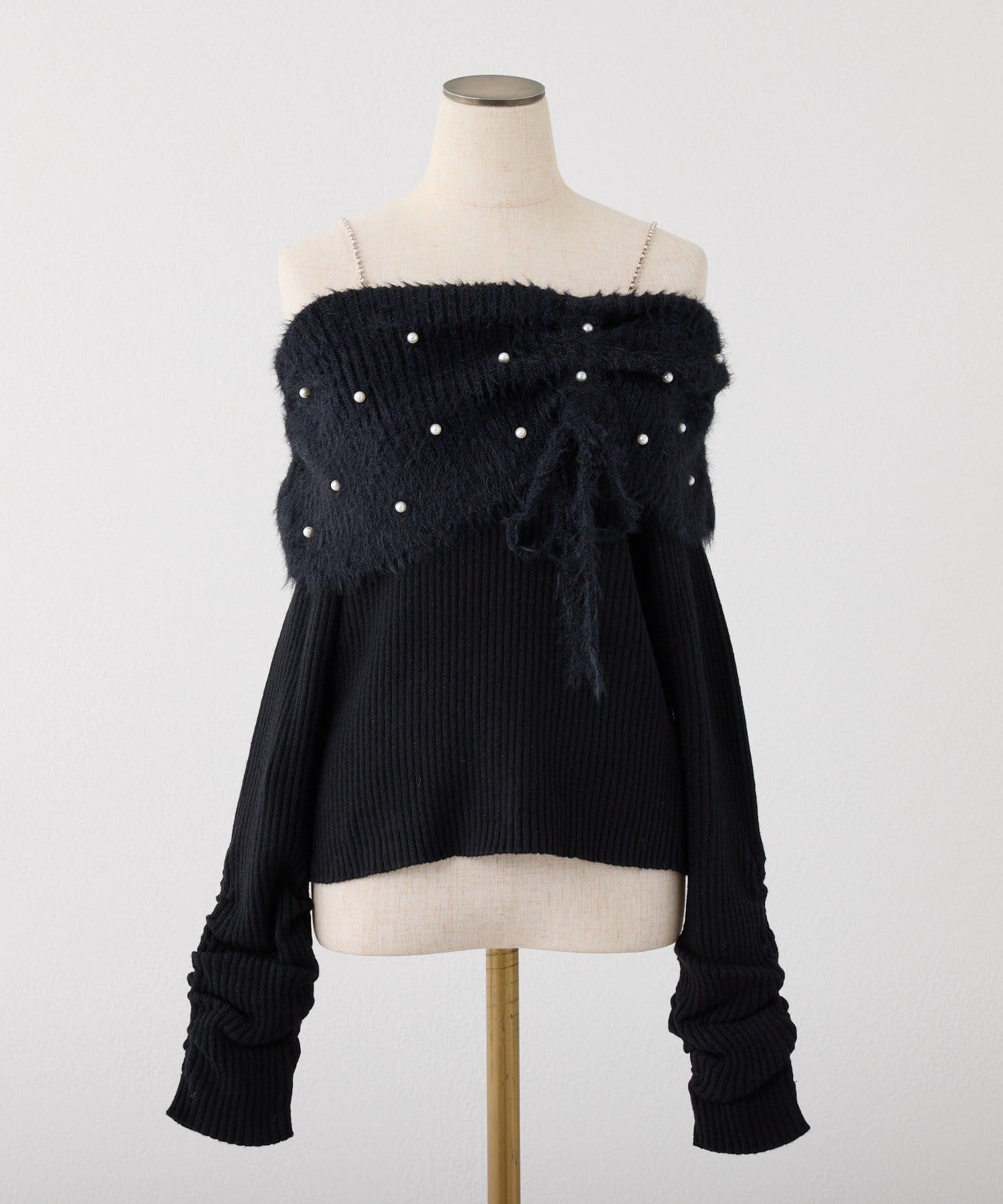 one after another NICE CLAUP(ワンアフターアナザー ナイスクラップ) 【HolidayCollection】パール×ビジューオフショルニット