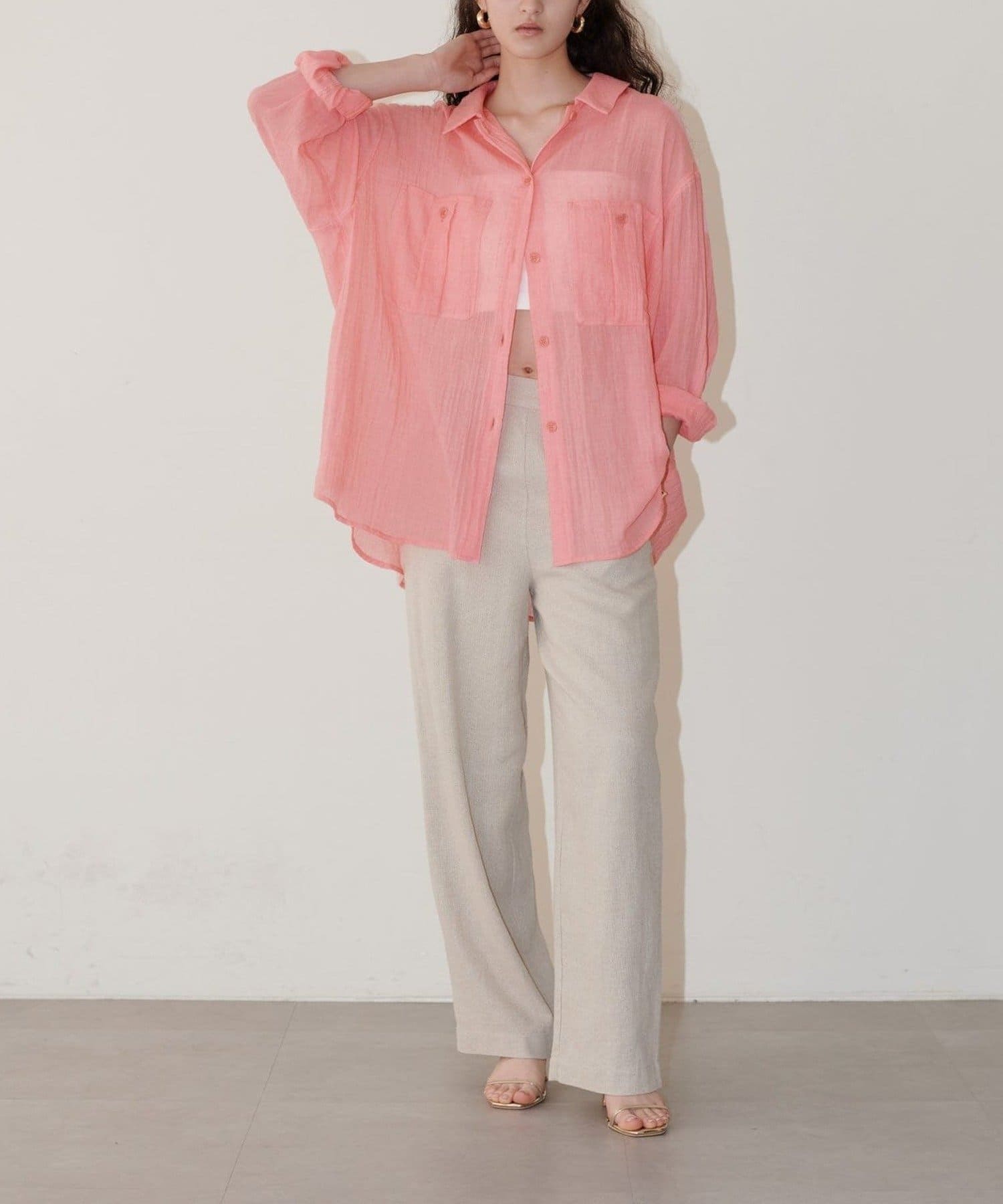 NICE CLAUP / OLIVE des OLIVE OUTLET(ナイスクラップ  / オリーブ デ オリーブ アウトレット) 【LARUTA】シアーサファリポケット付きシャツ