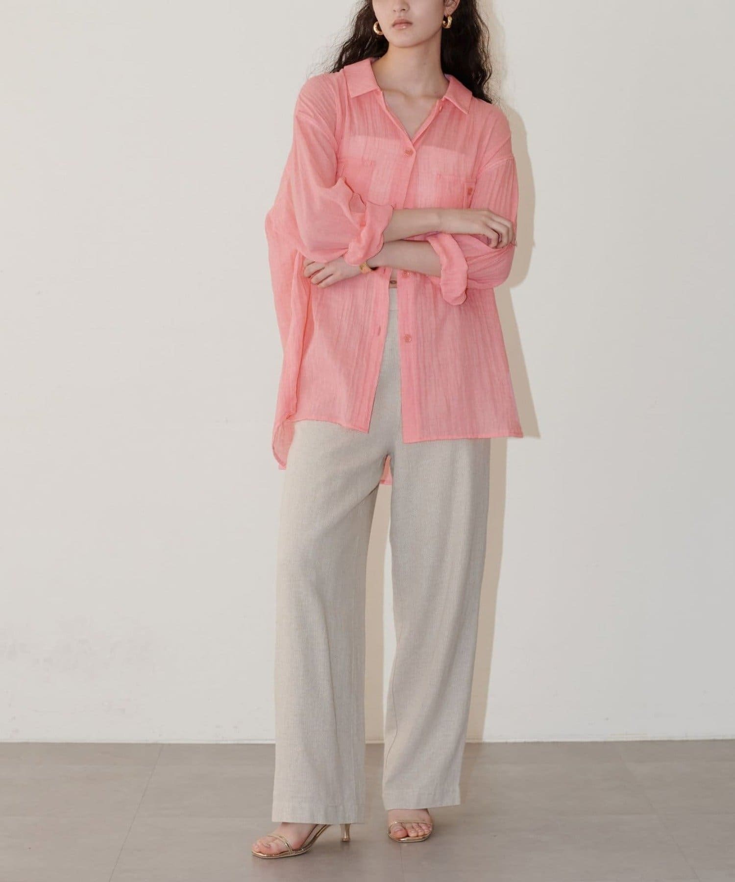 NICE CLAUP / OLIVE des OLIVE OUTLET(ナイスクラップ  / オリーブ デ オリーブ アウトレット) 【LARUTA】シアーサファリポケット付きシャツ