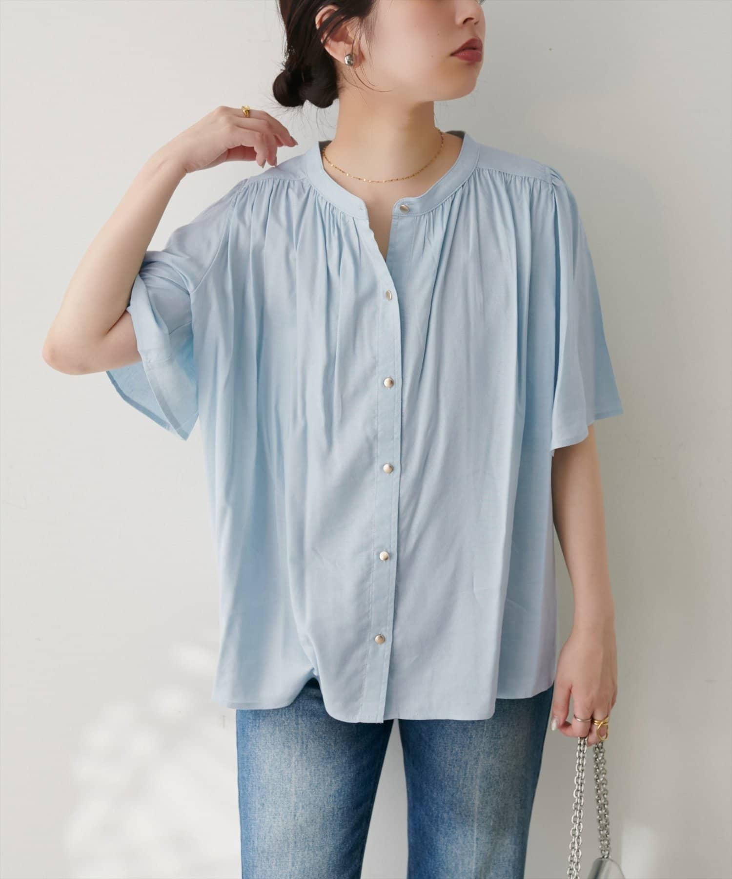 NICE CLAUP / OLIVE des OLIVE OUTLET(ナイスクラップ  / オリーブ デ オリーブ アウトレット) 【natural couture】麻混フレア袖ブラウス