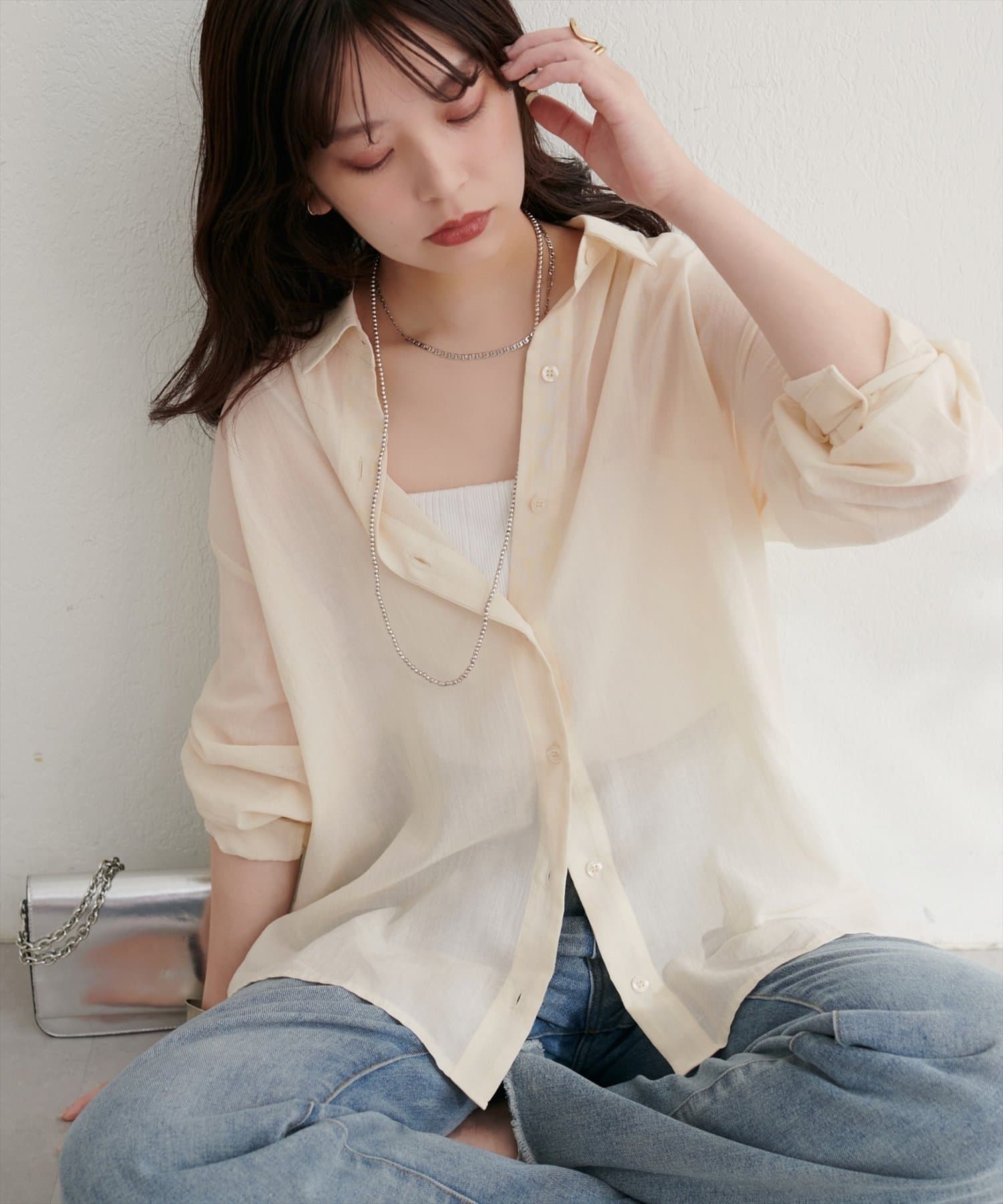 NICE CLAUP / OLIVE des OLIVE OUTLET(ナイスクラップ  / オリーブ デ オリーブ アウトレット) 【natural couture】綿麻シアー長袖シャツ